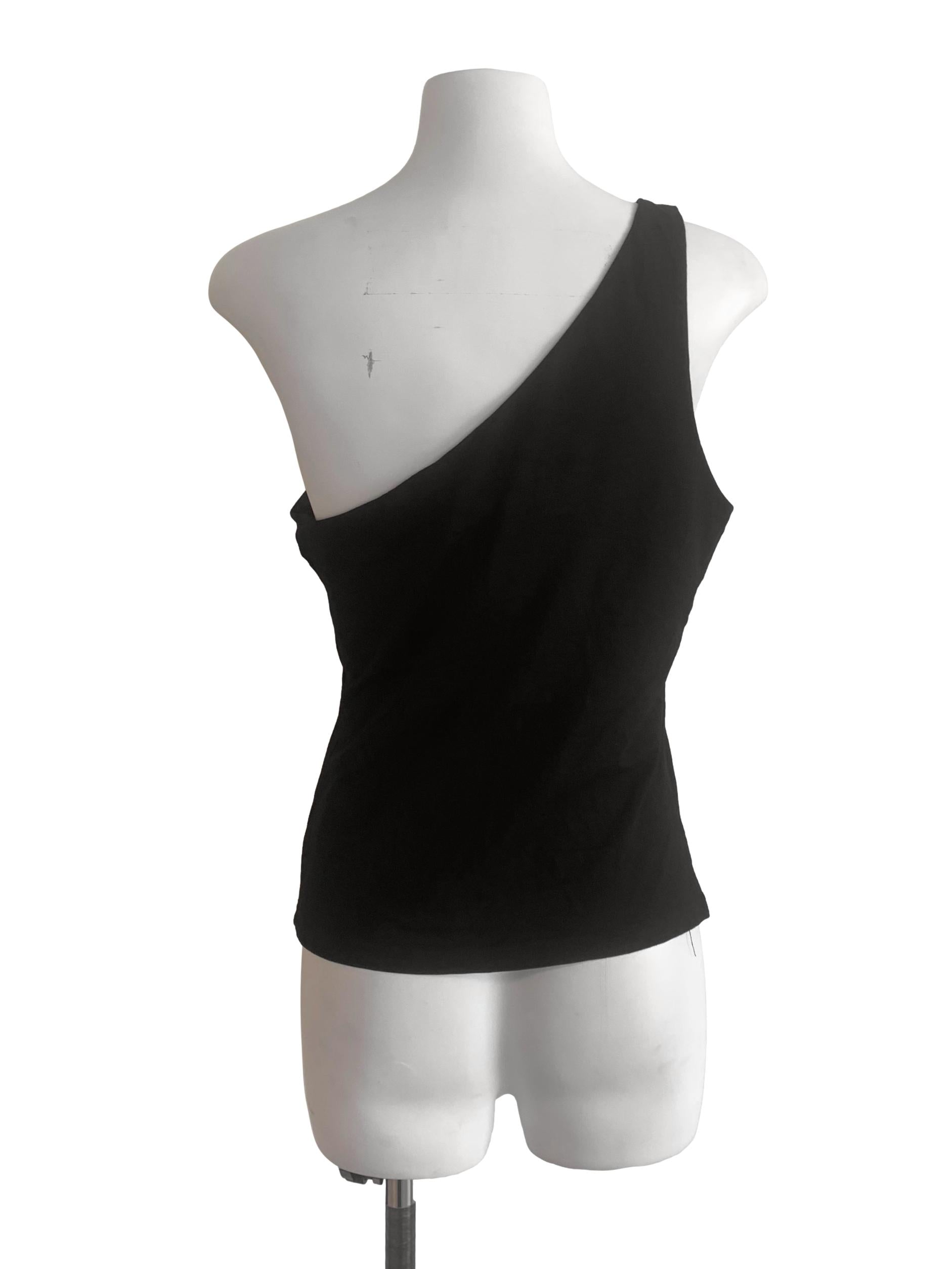 Black Asymmetric Neck Tank Top TTR