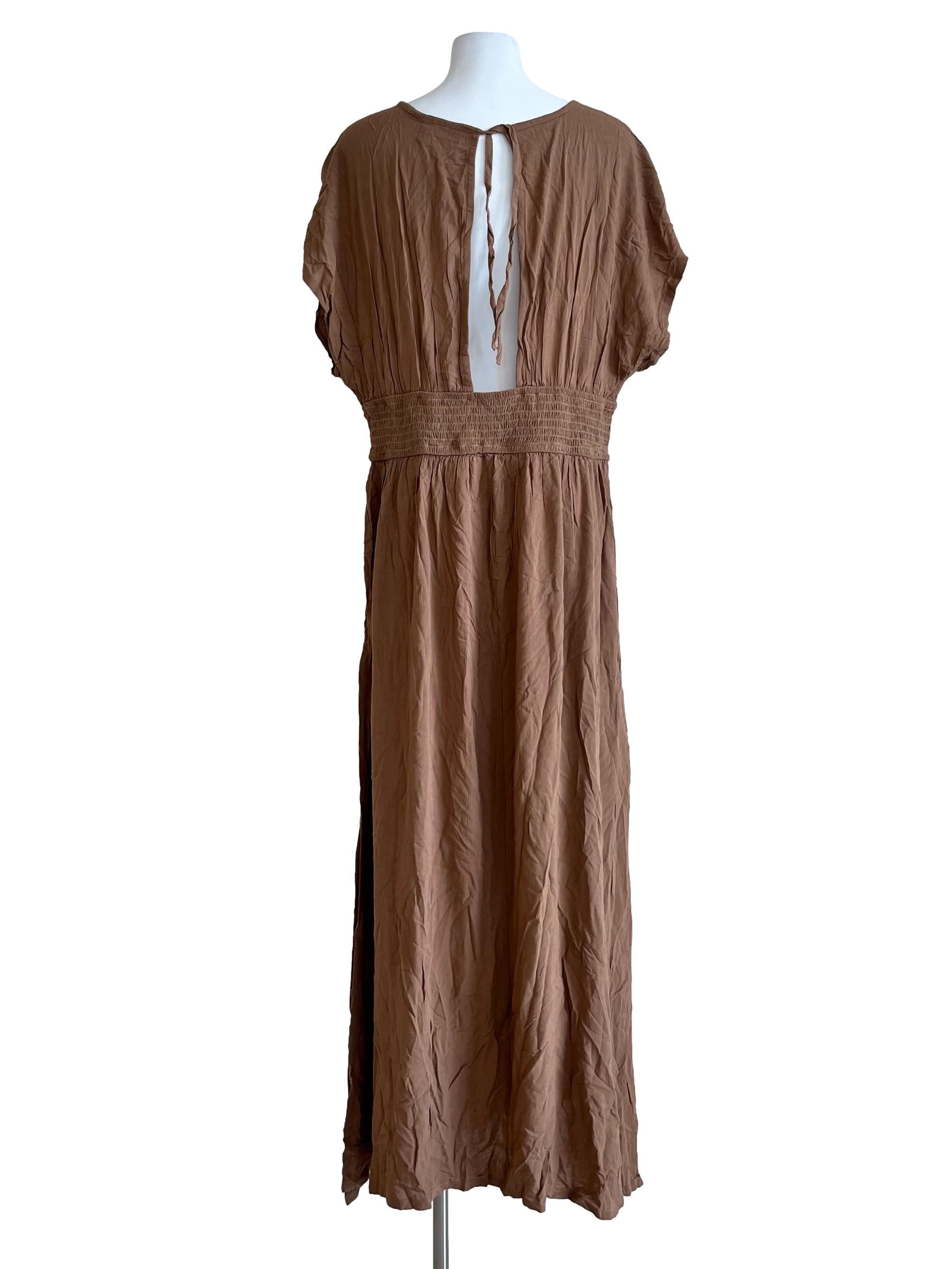 Brown Plains Elastic Waist Dress