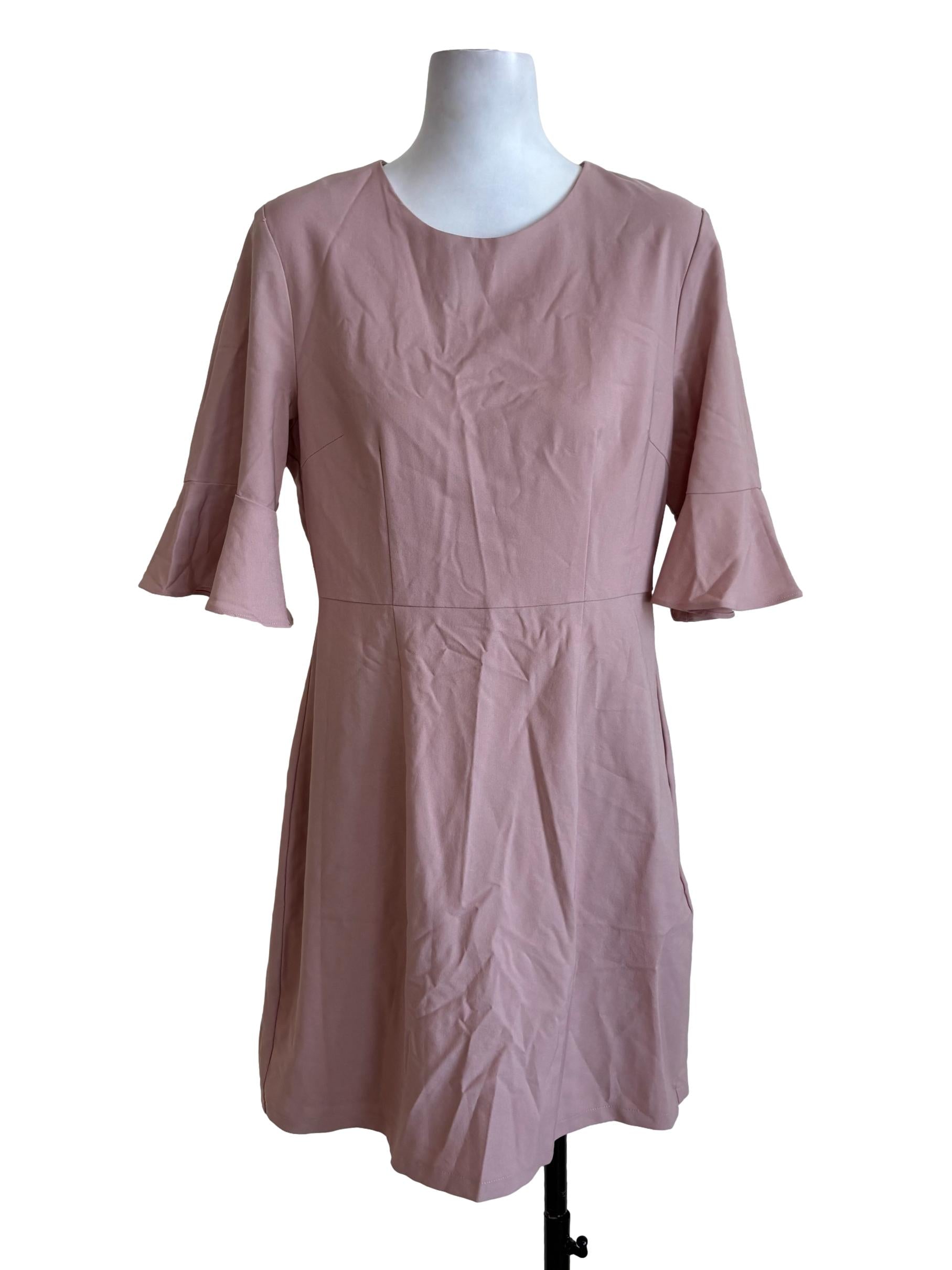 Crepe Pink Flare Sleeves A-Line Dress