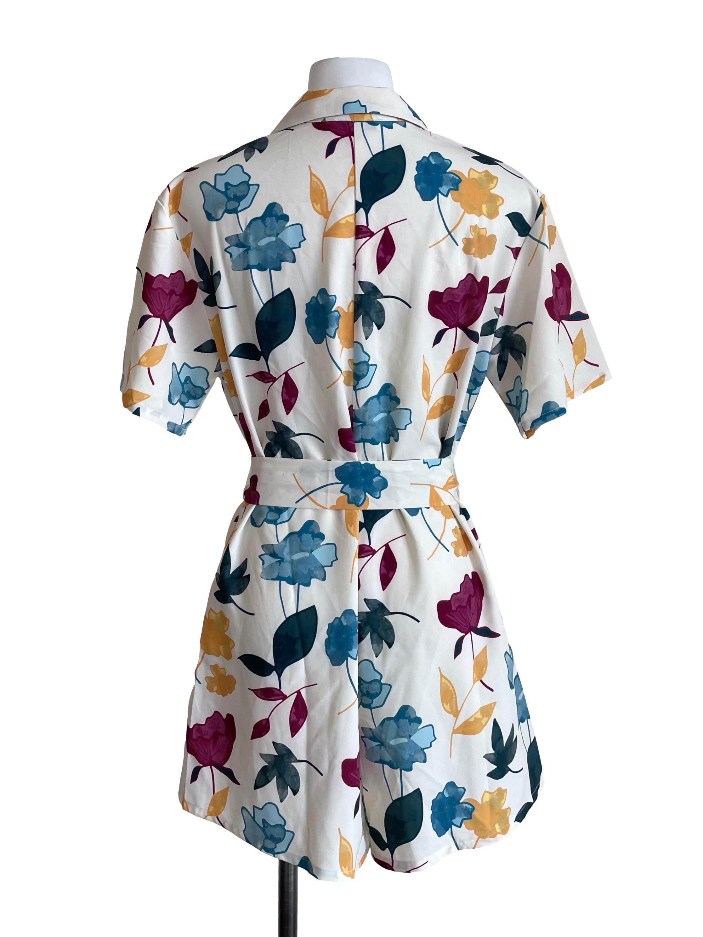 White Floral Cuba Shirt Romper