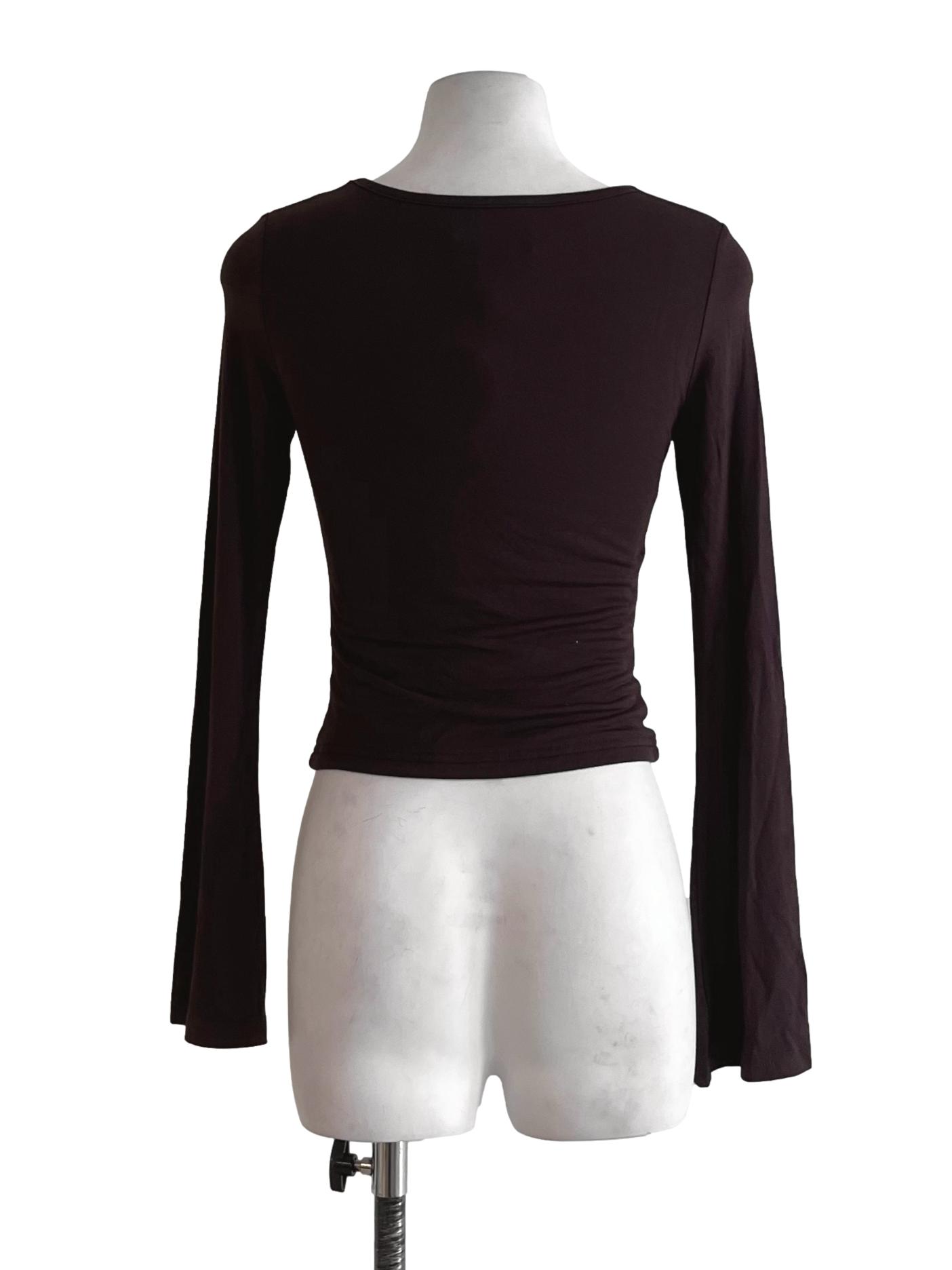 Brown Jewel Neckline Blouse