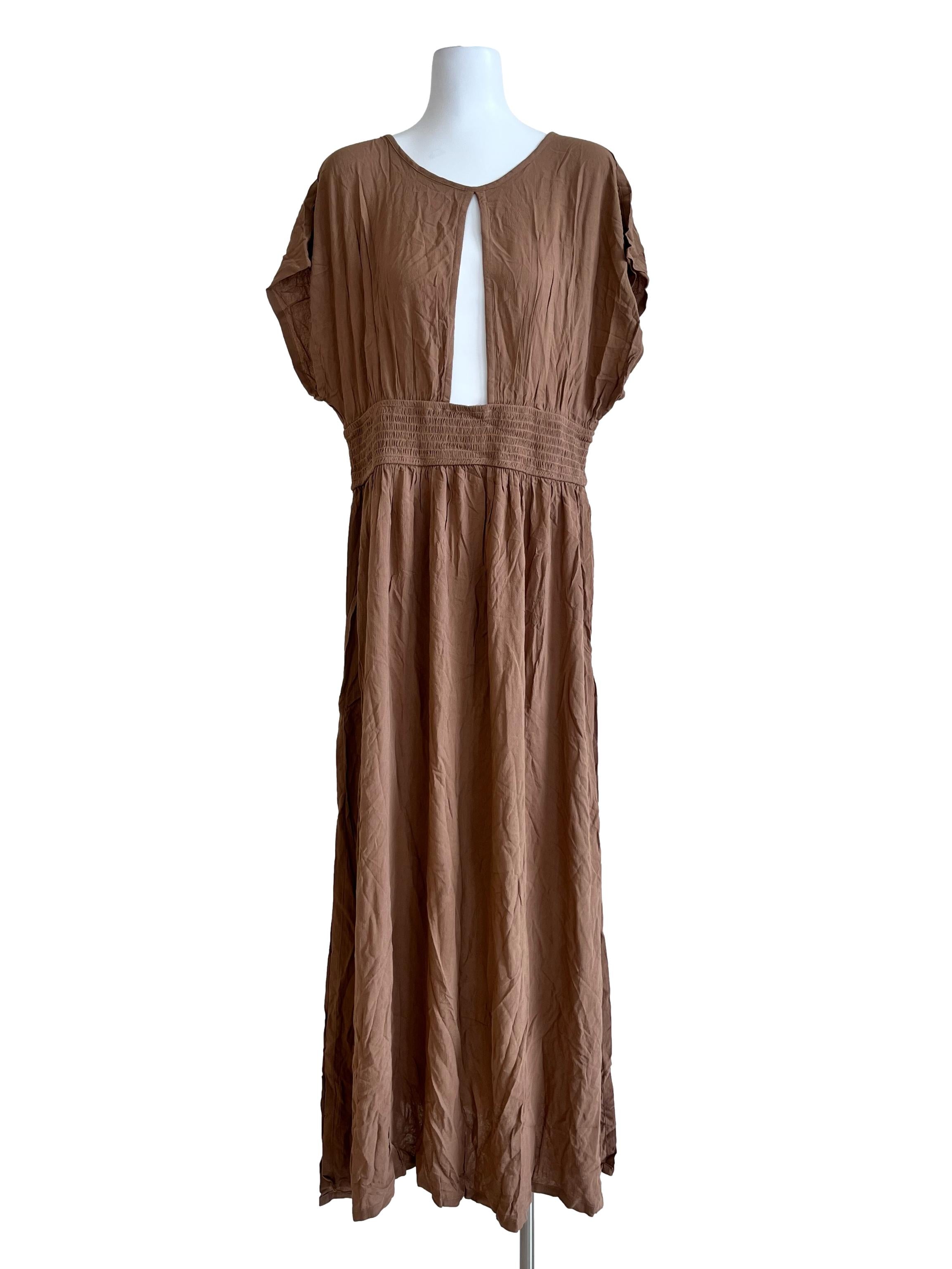 Brown Plains Elastic Waist Dress