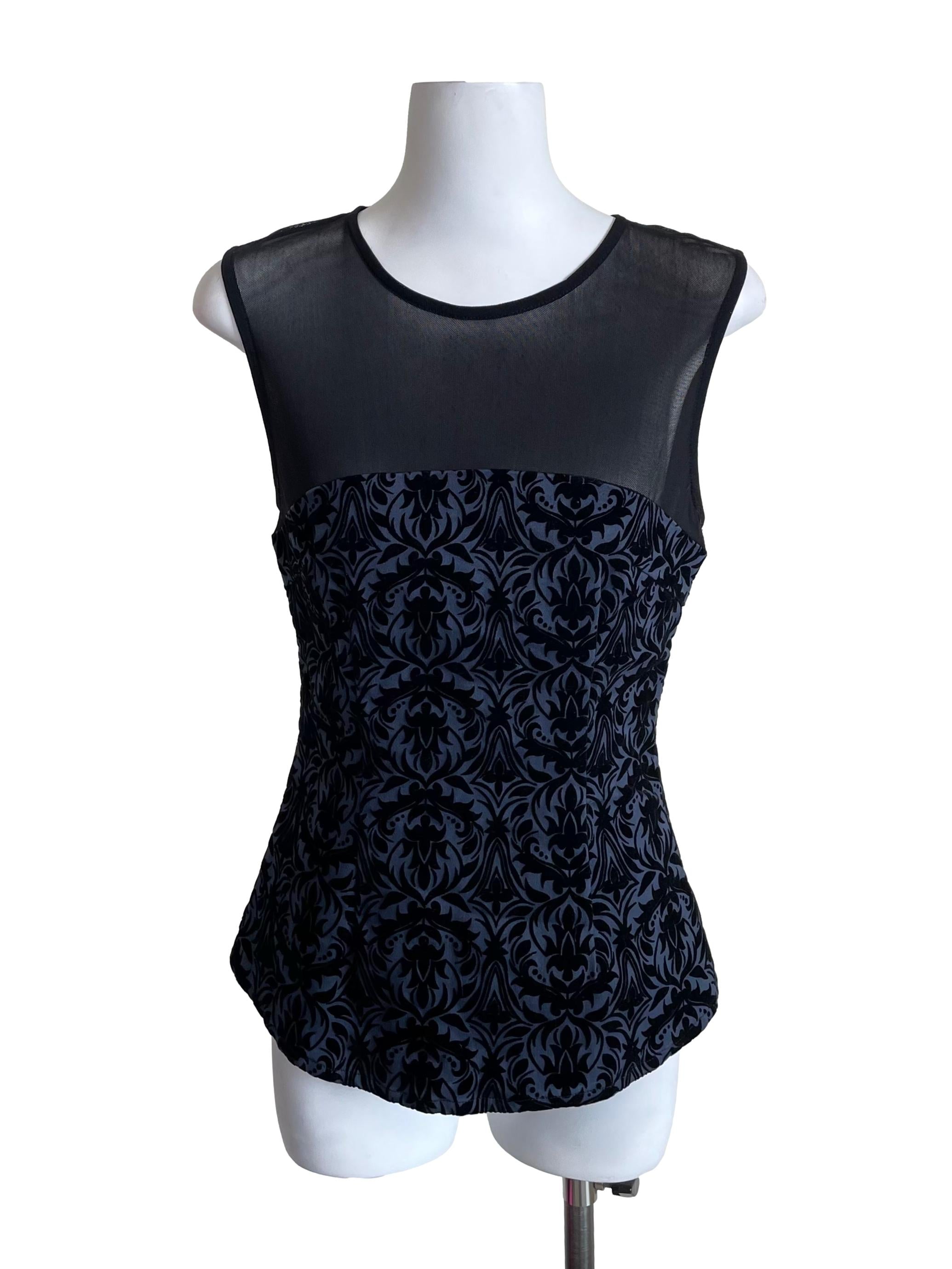 Black And Blue Velvet Print Top
