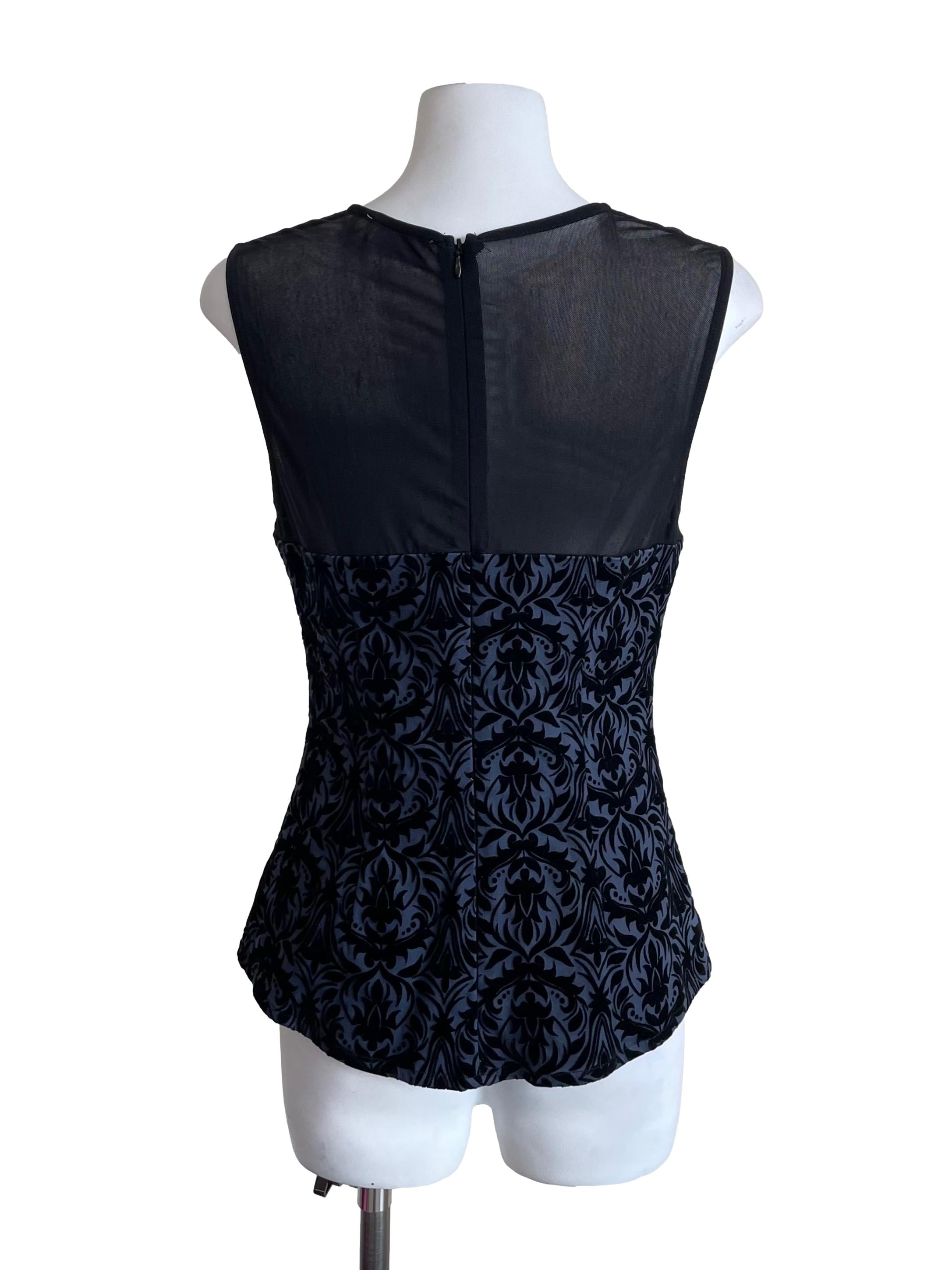 Black And Blue Velvet Print Top