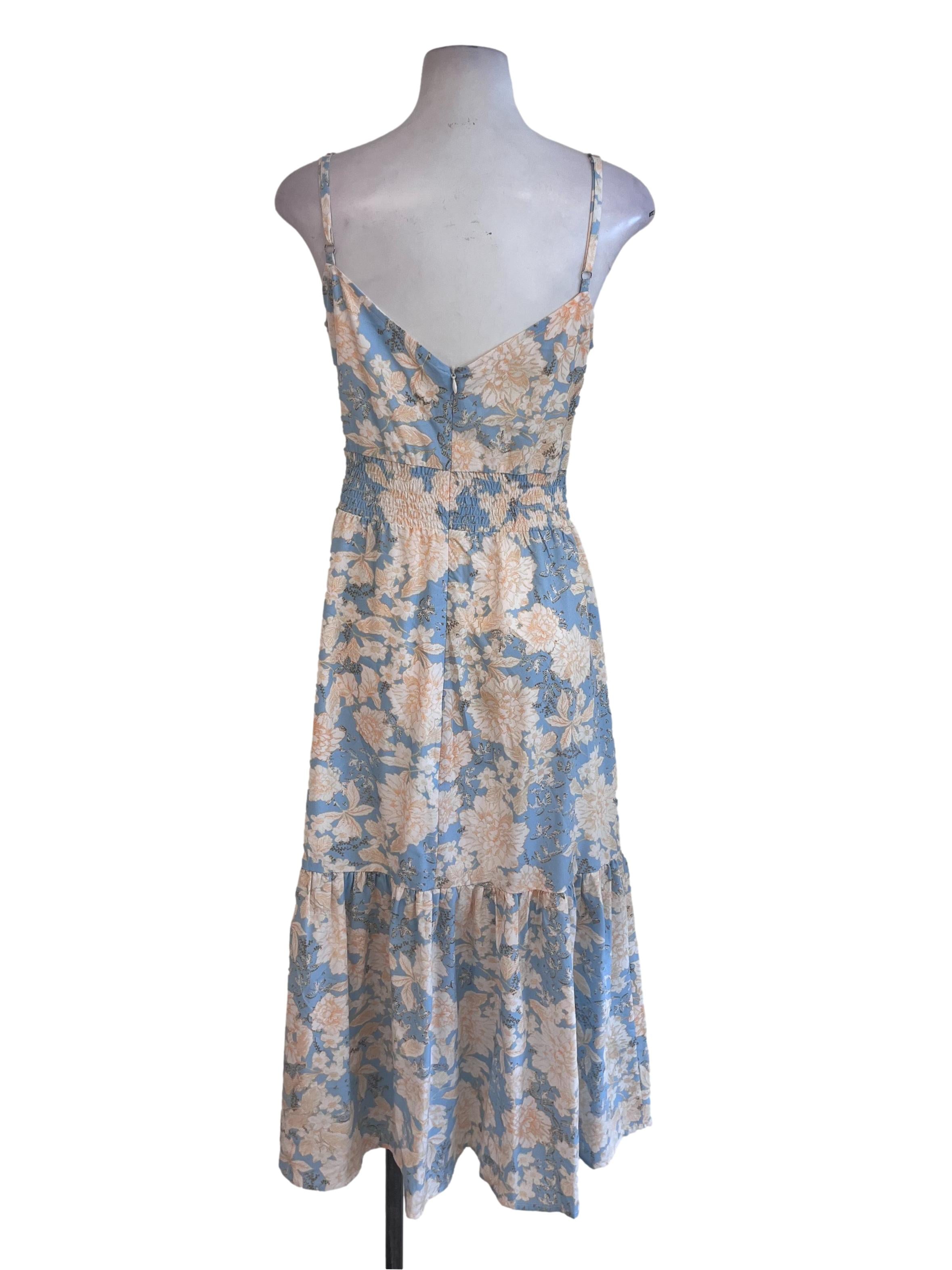 Blue Floral Pattern Babydoll Dress