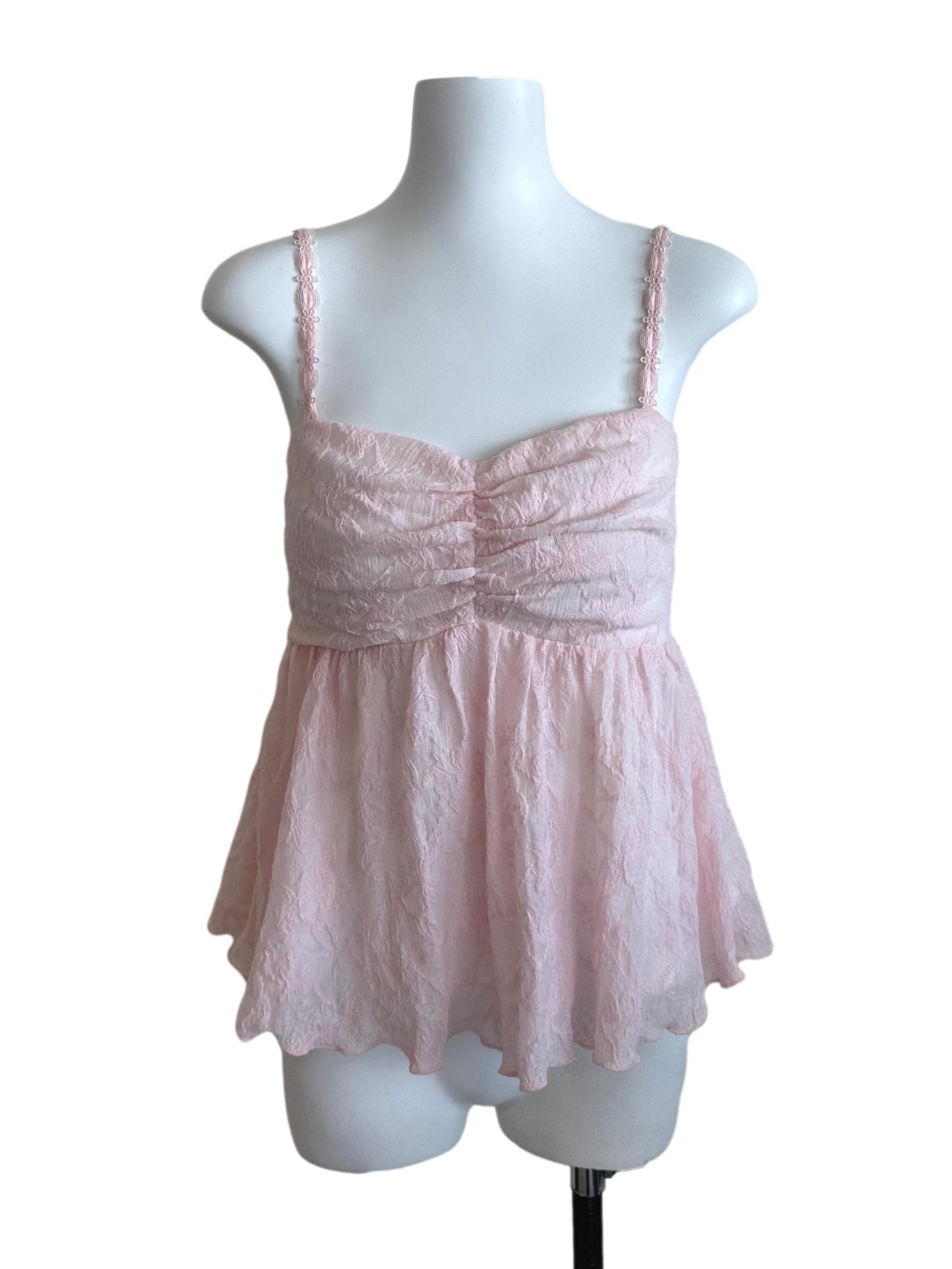 Baby Pink Textured Ruched Peplum Top