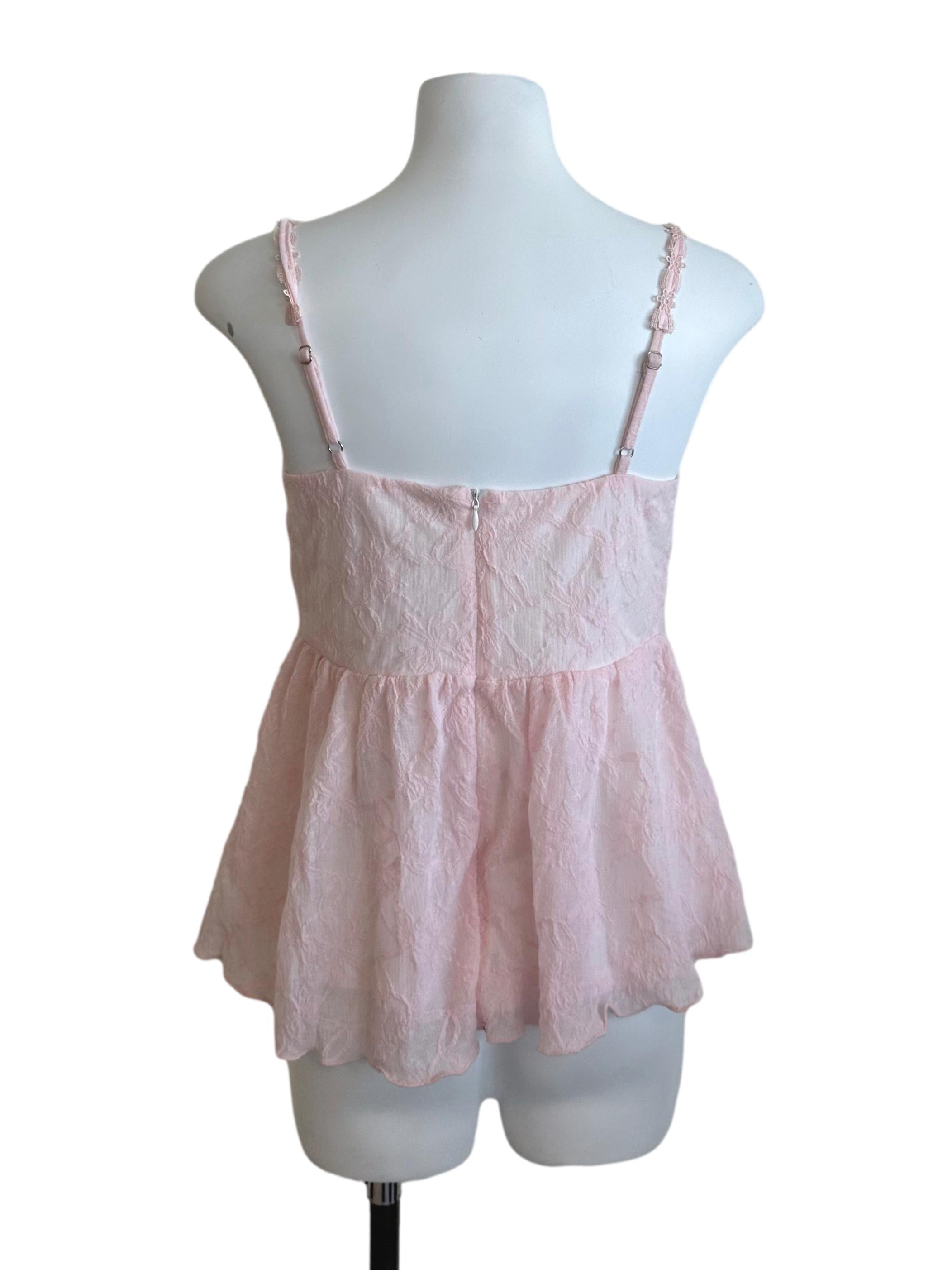 Baby Pink Textured Ruched Peplum Top