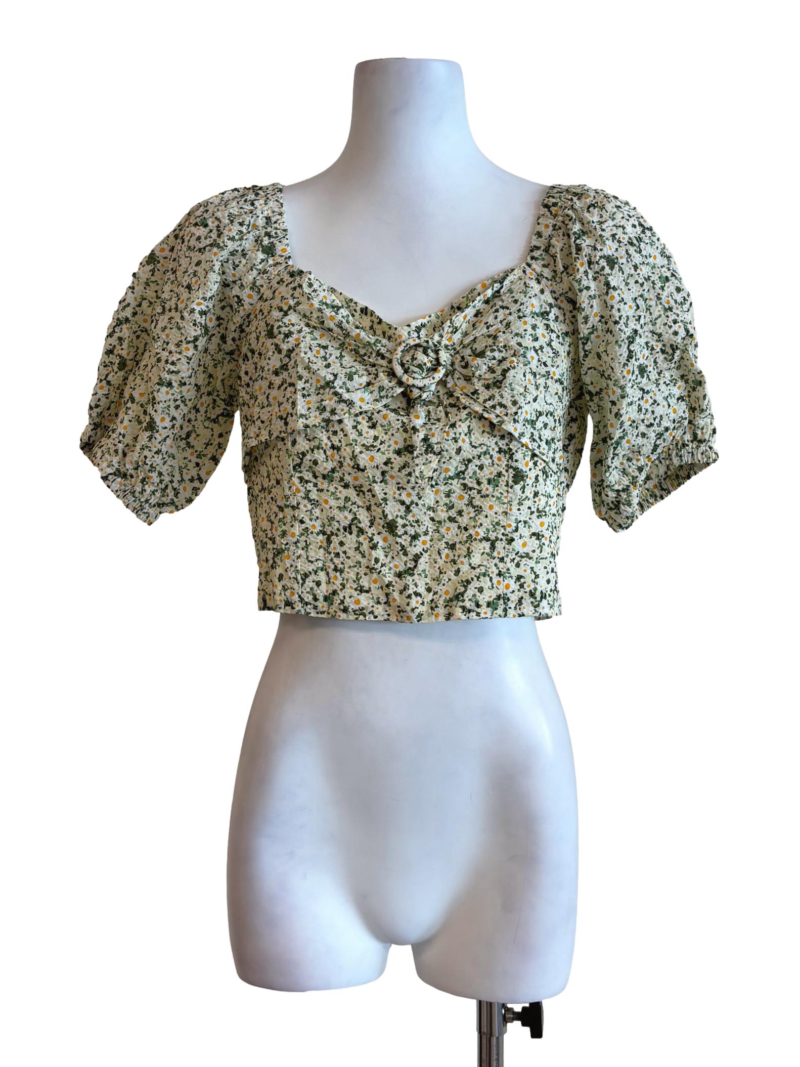 Green White Floral Sweetheart Top TWL