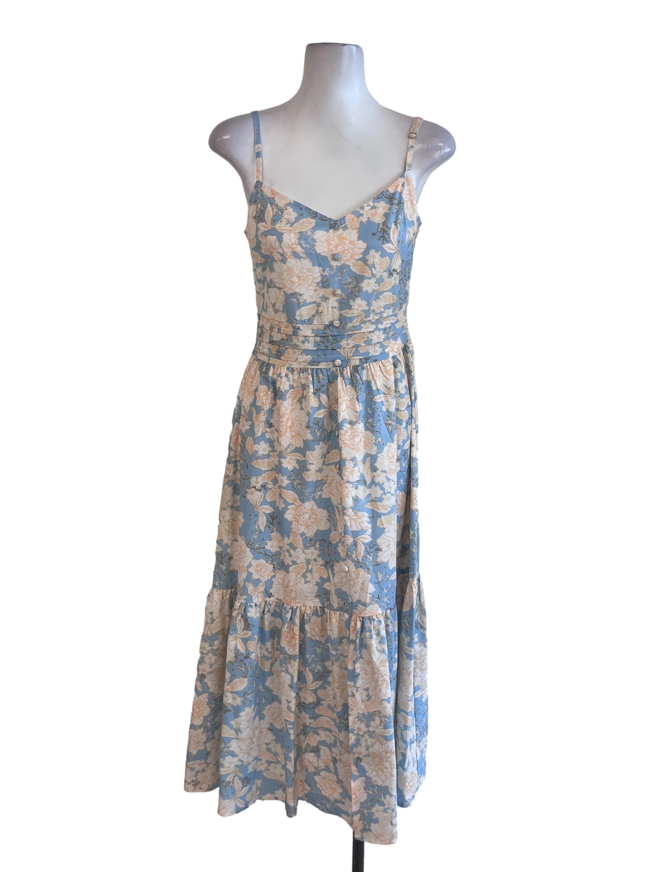 Blue Floral Pattern Babydoll Dress
