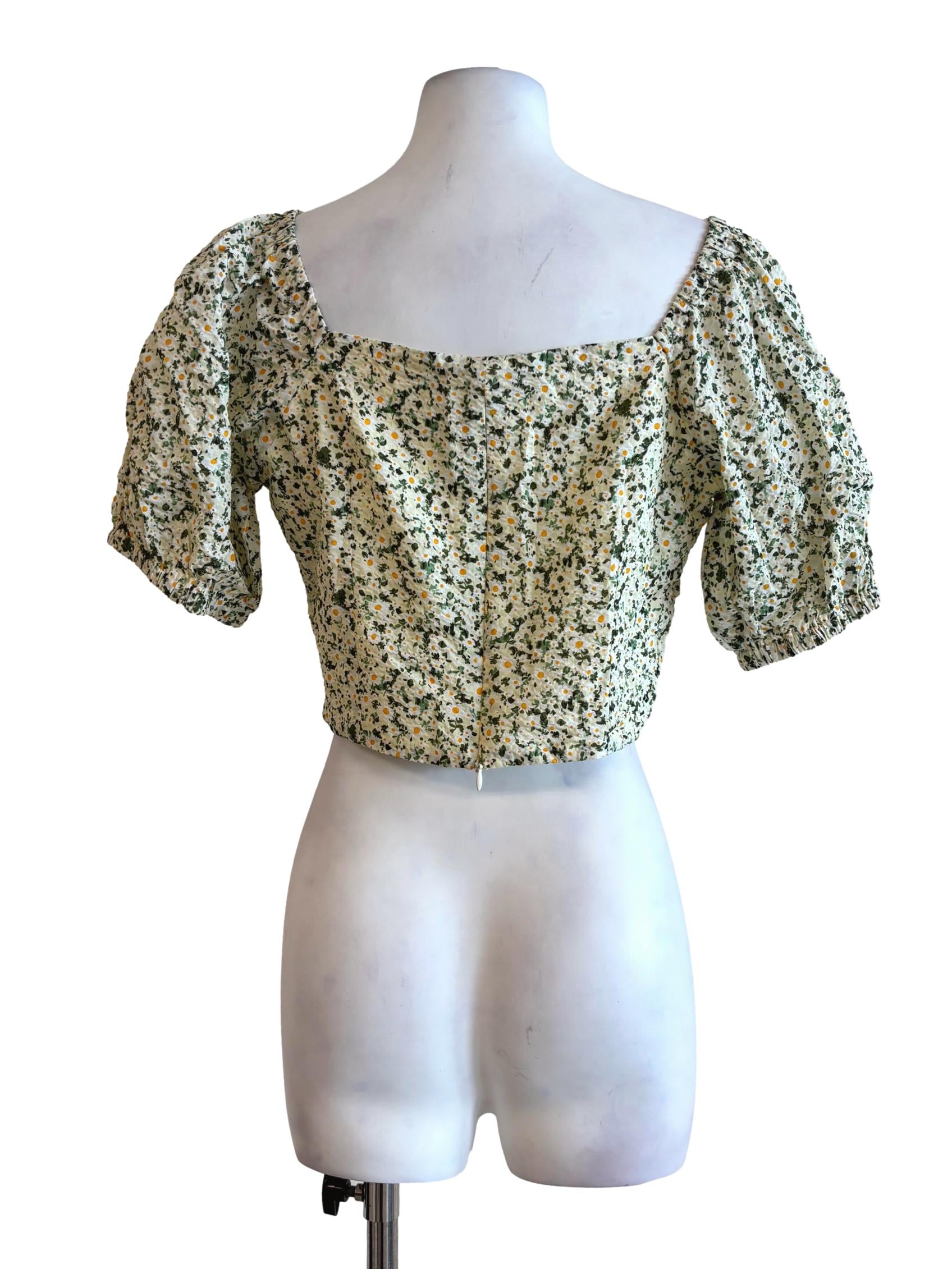 Green White Floral Sweetheart Top TWL