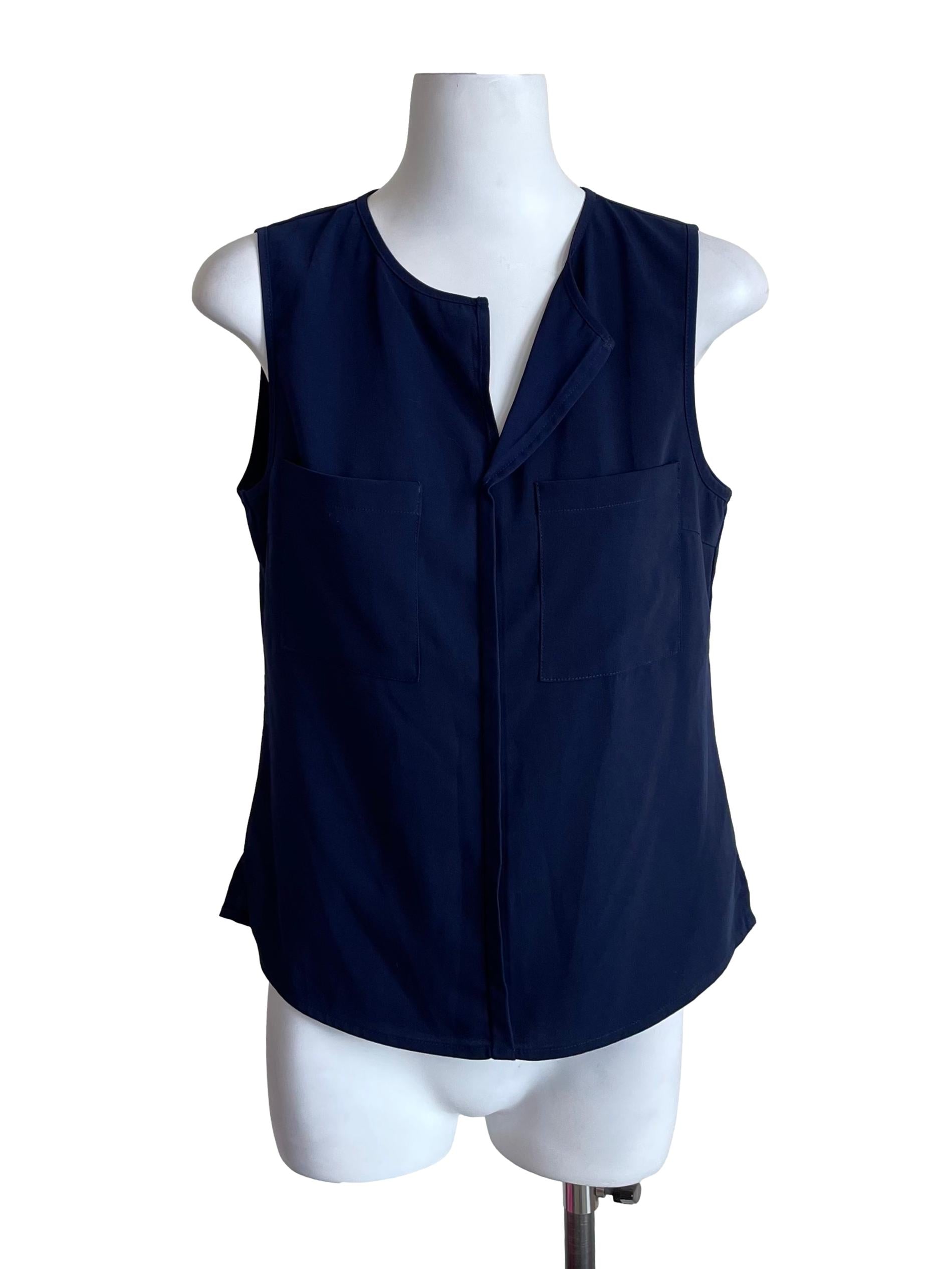 Berry Blue Bust Pockets Chiffon Top