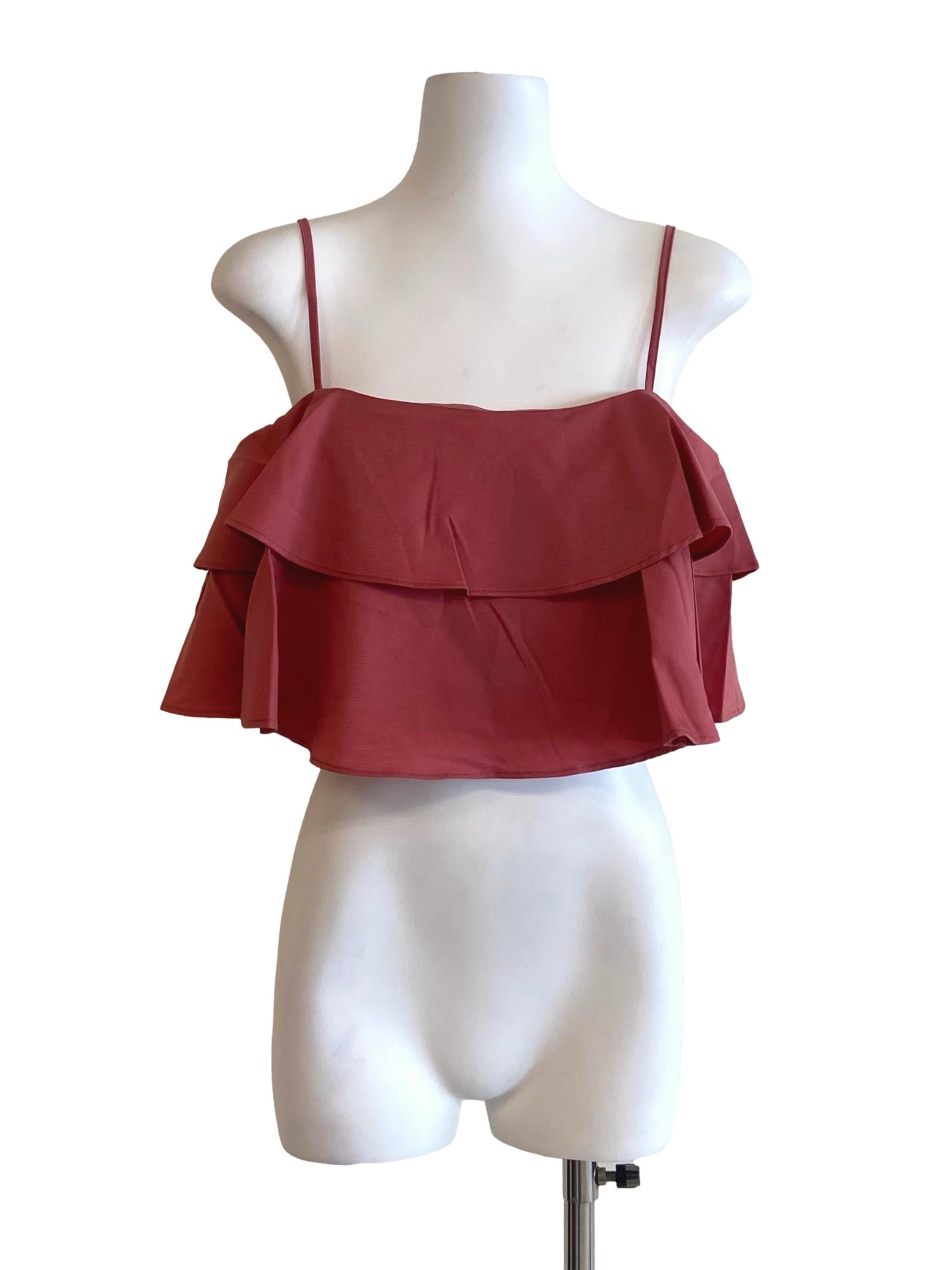 Strawberry Pink Sleeveless Ruffles Crop Top