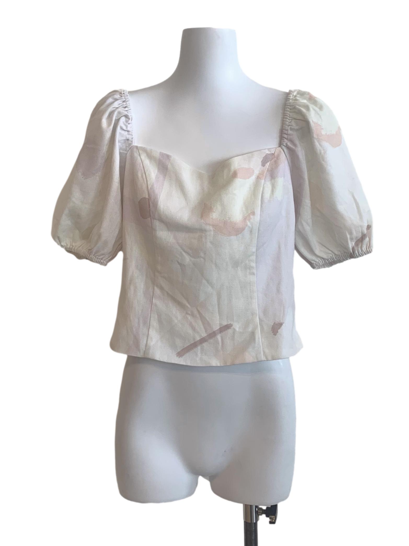 White Pattern Puff Sleeve TWL