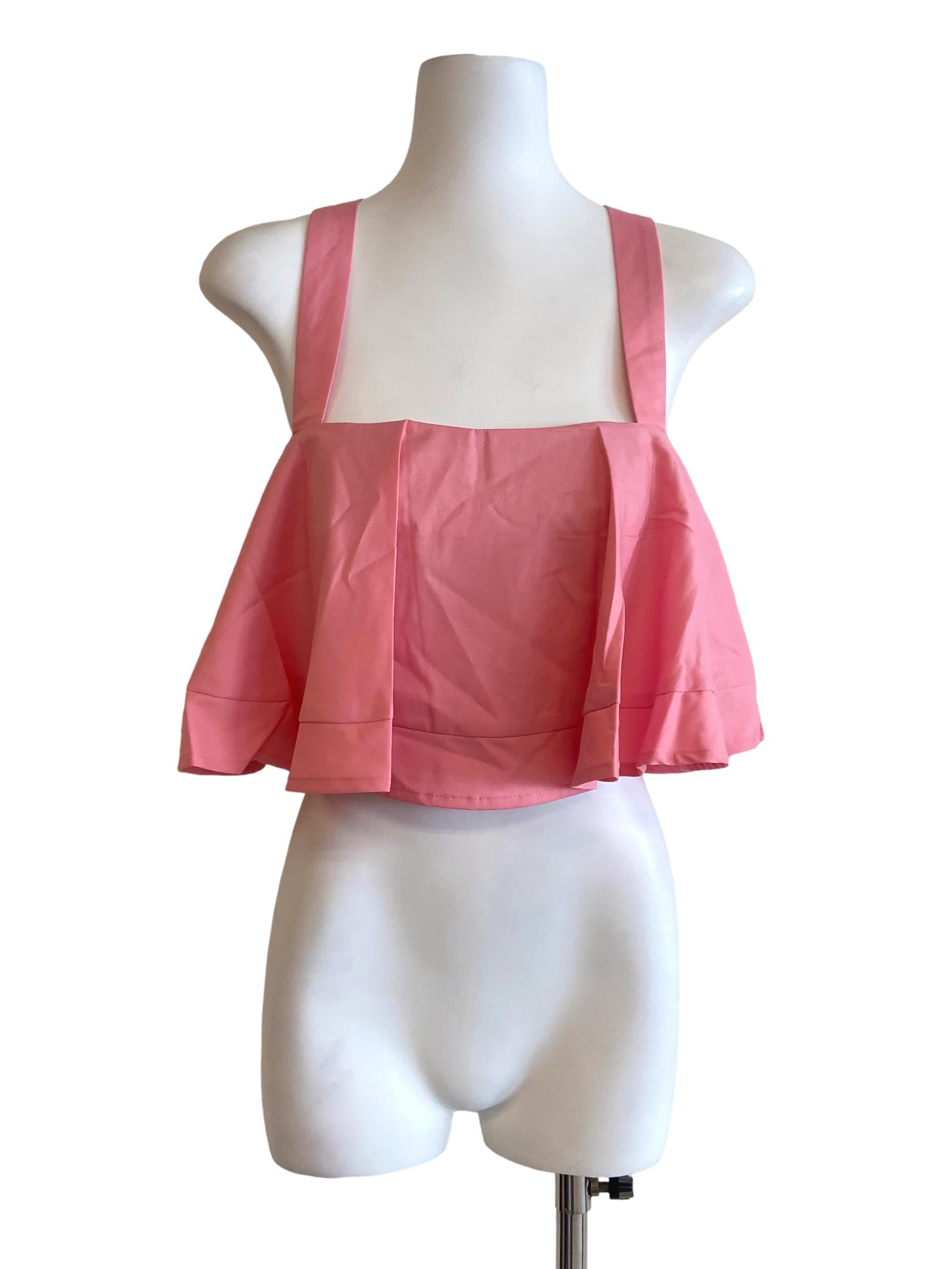 Bubblegum Pink Sleeveless Ruffle Crop Top
