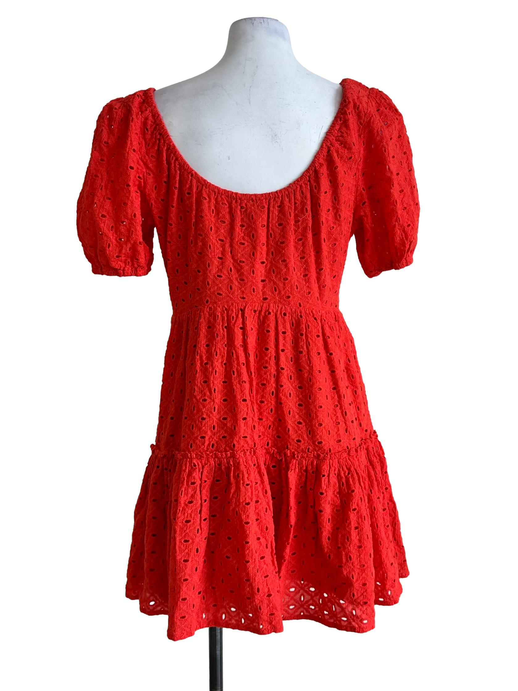 Candy Red Embroidery Pattern Mini Dress