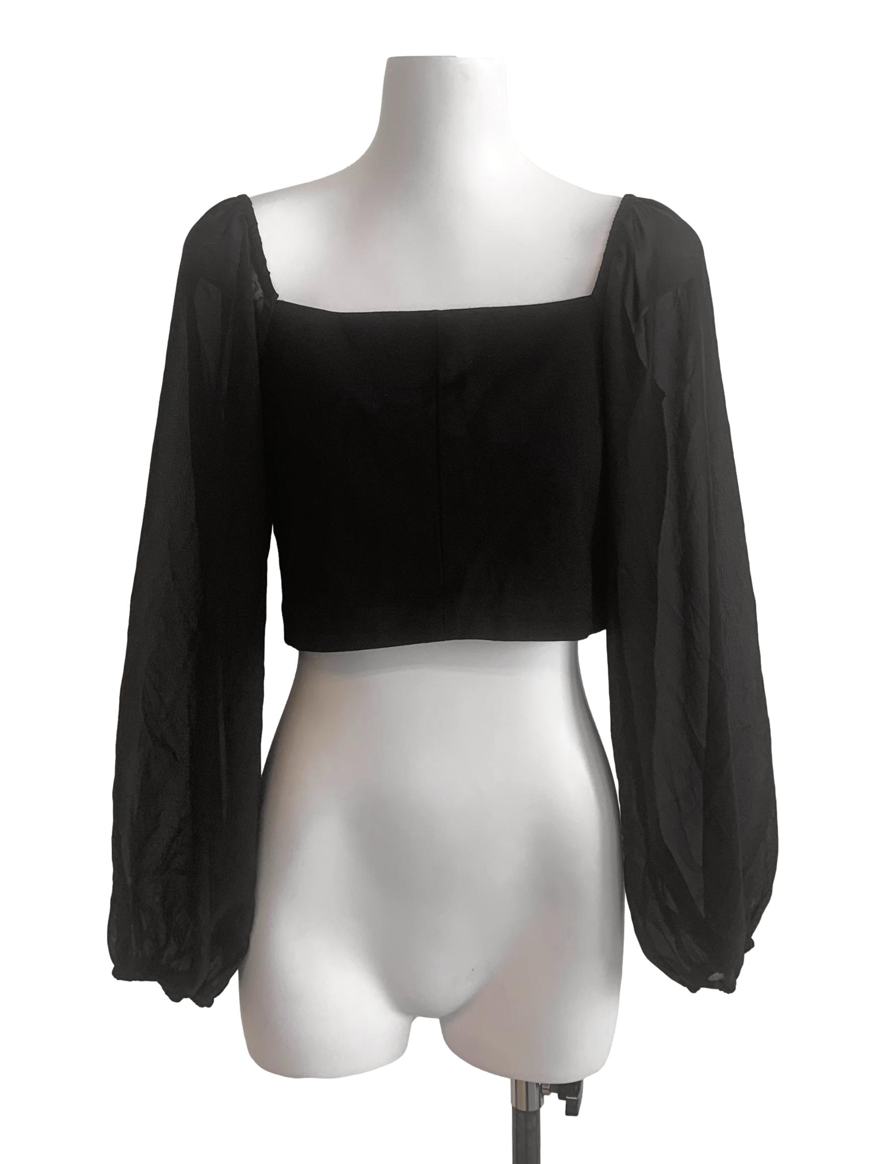 Black Square Neck Puff Sleeve Top