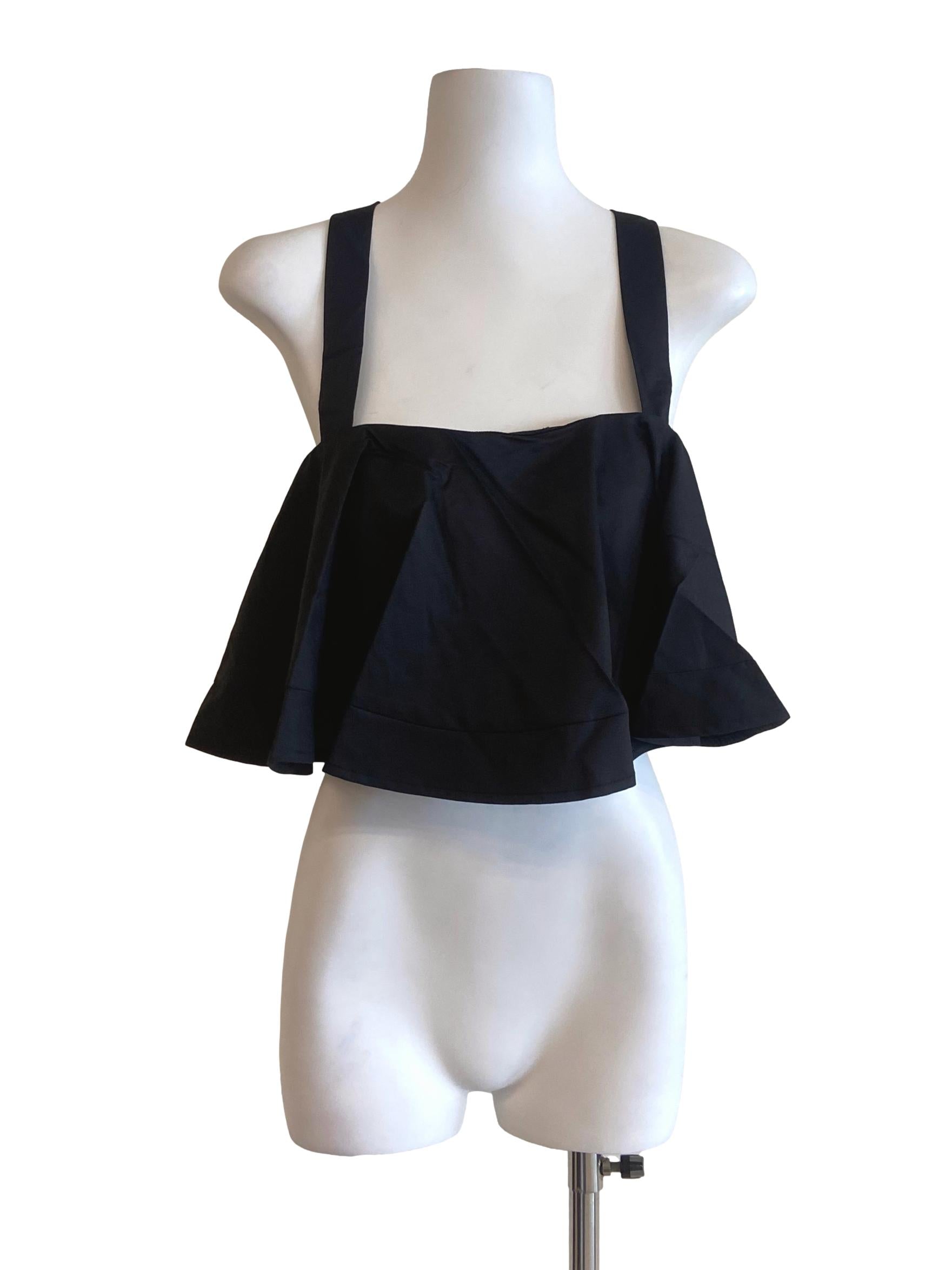Black Sleeveless Ruffle Crop Top