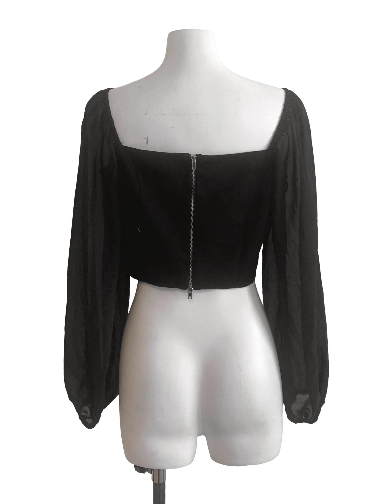 Black Square Neck Puff Sleeve Top