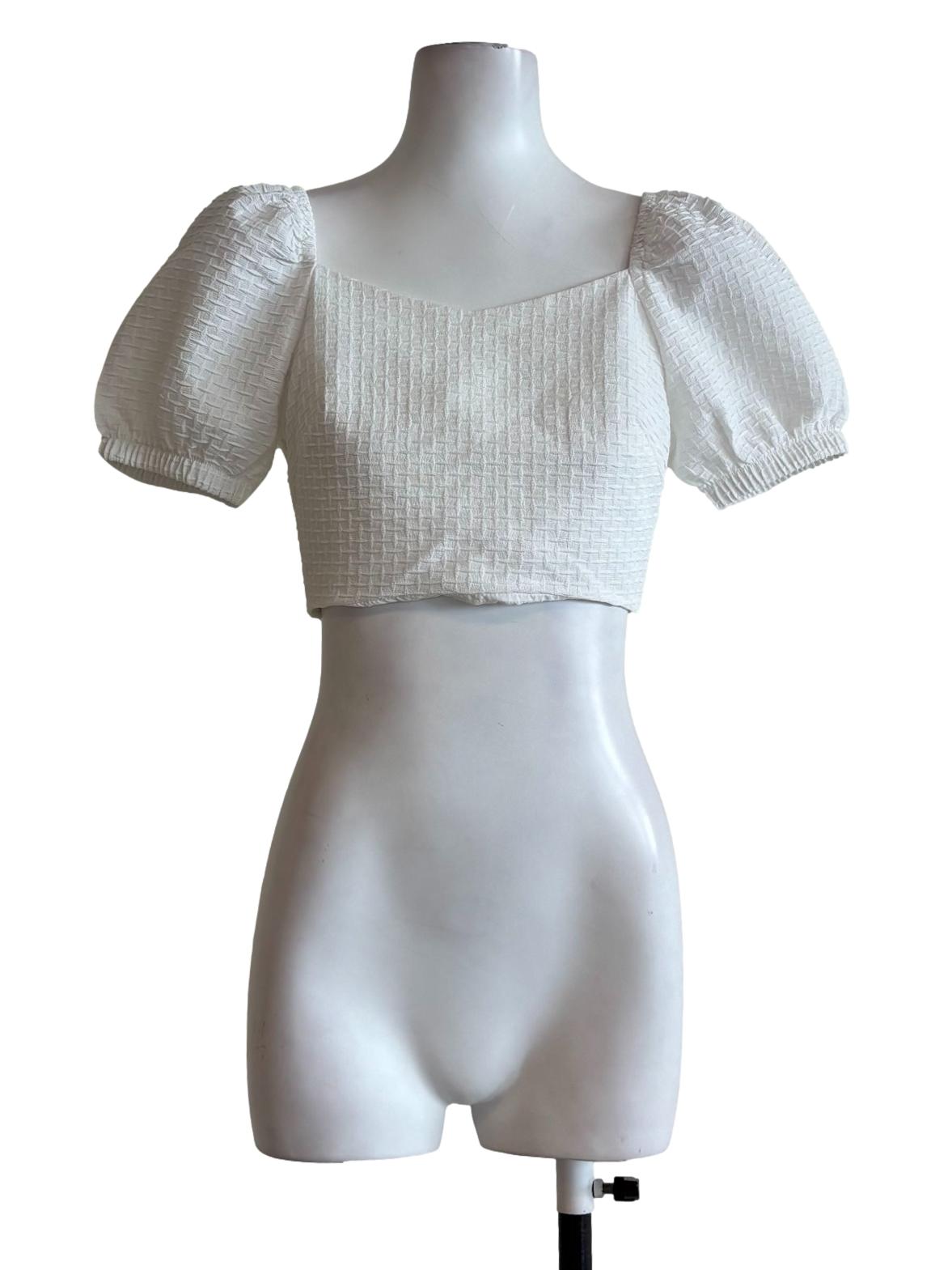 White Textured Crop Top