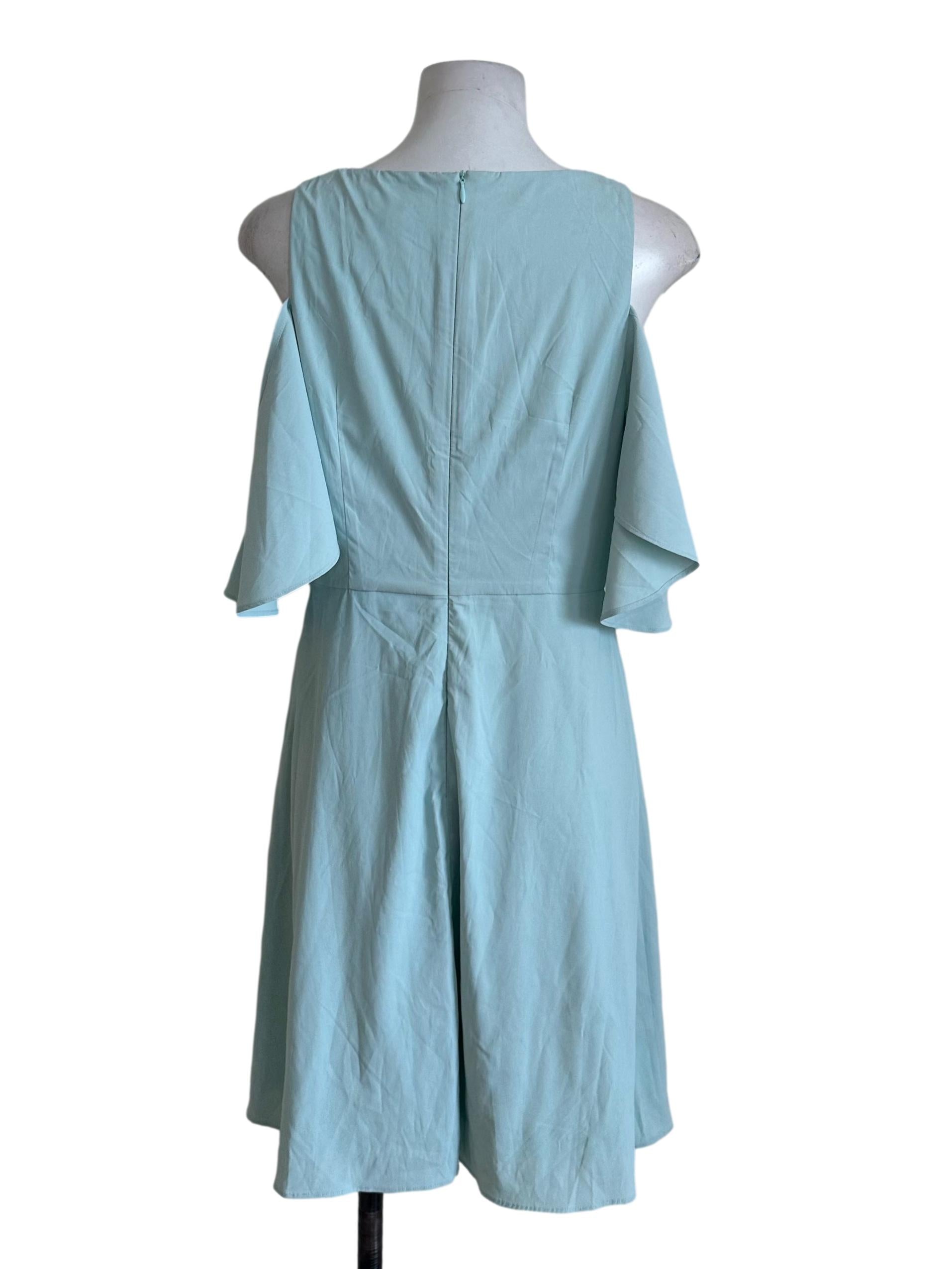 Tiffany Blue V Neck Off Shoulder Dress