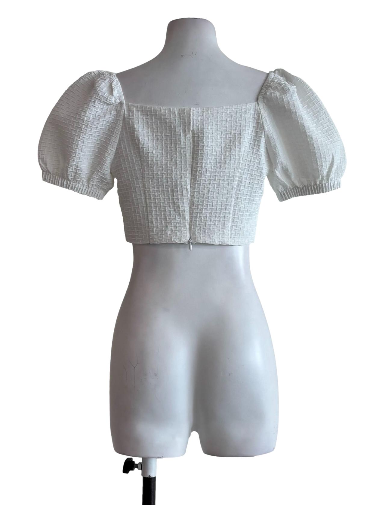 White Textured Crop Top