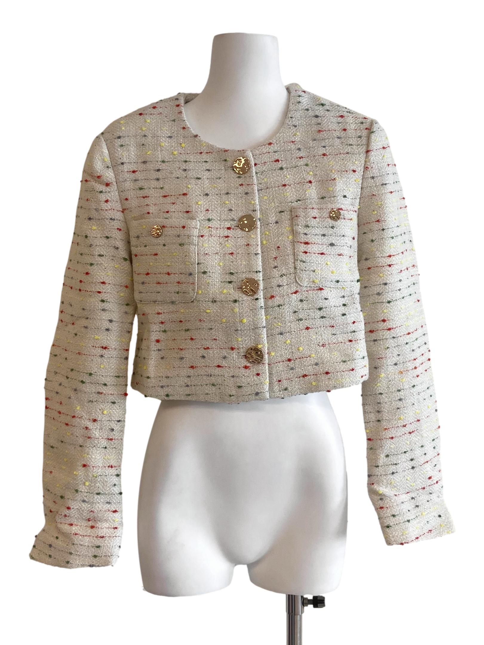 White & Colourful Button Down Blazer LB