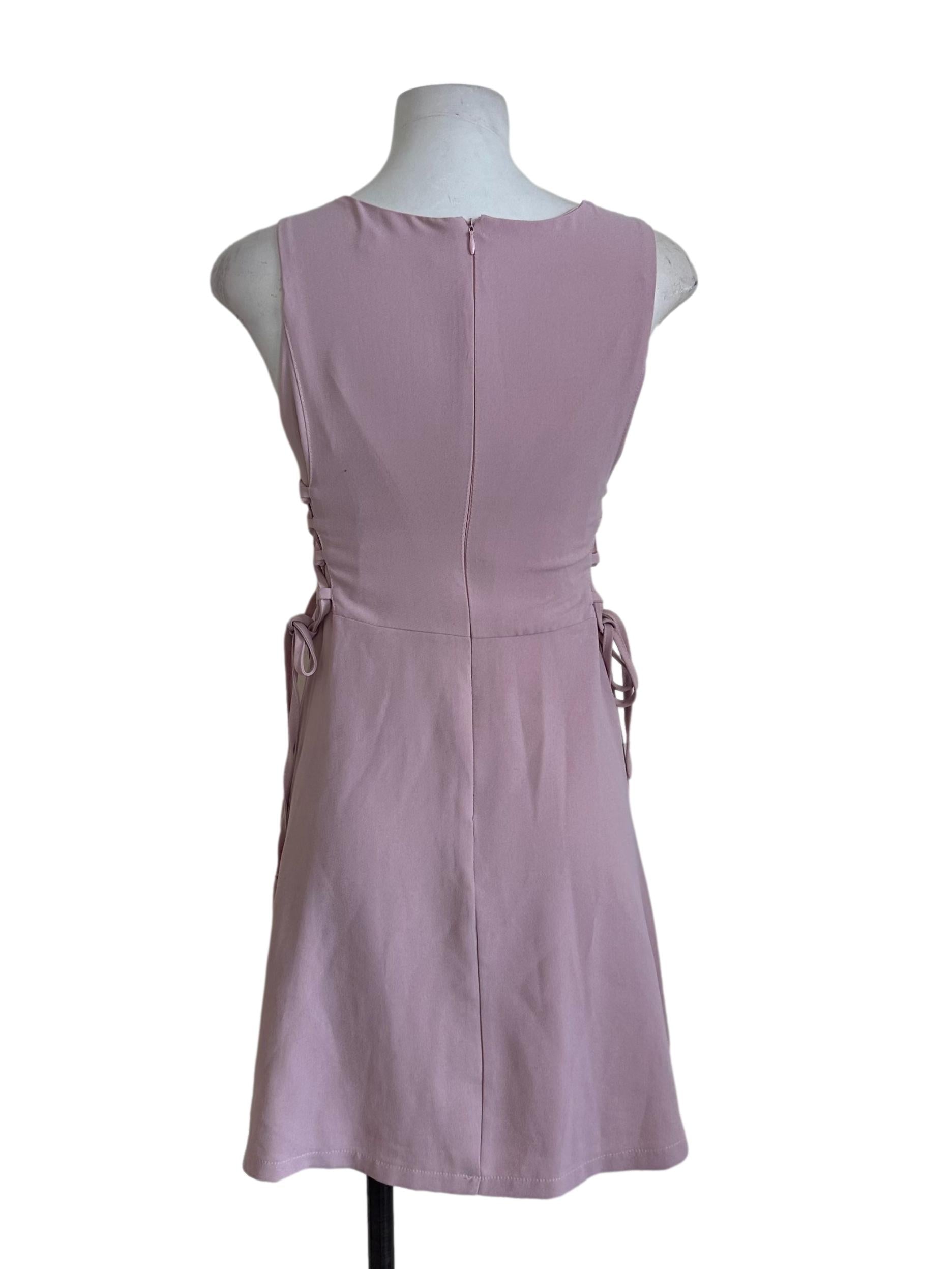 Dusty Pink Round Neck Side Tied Dress