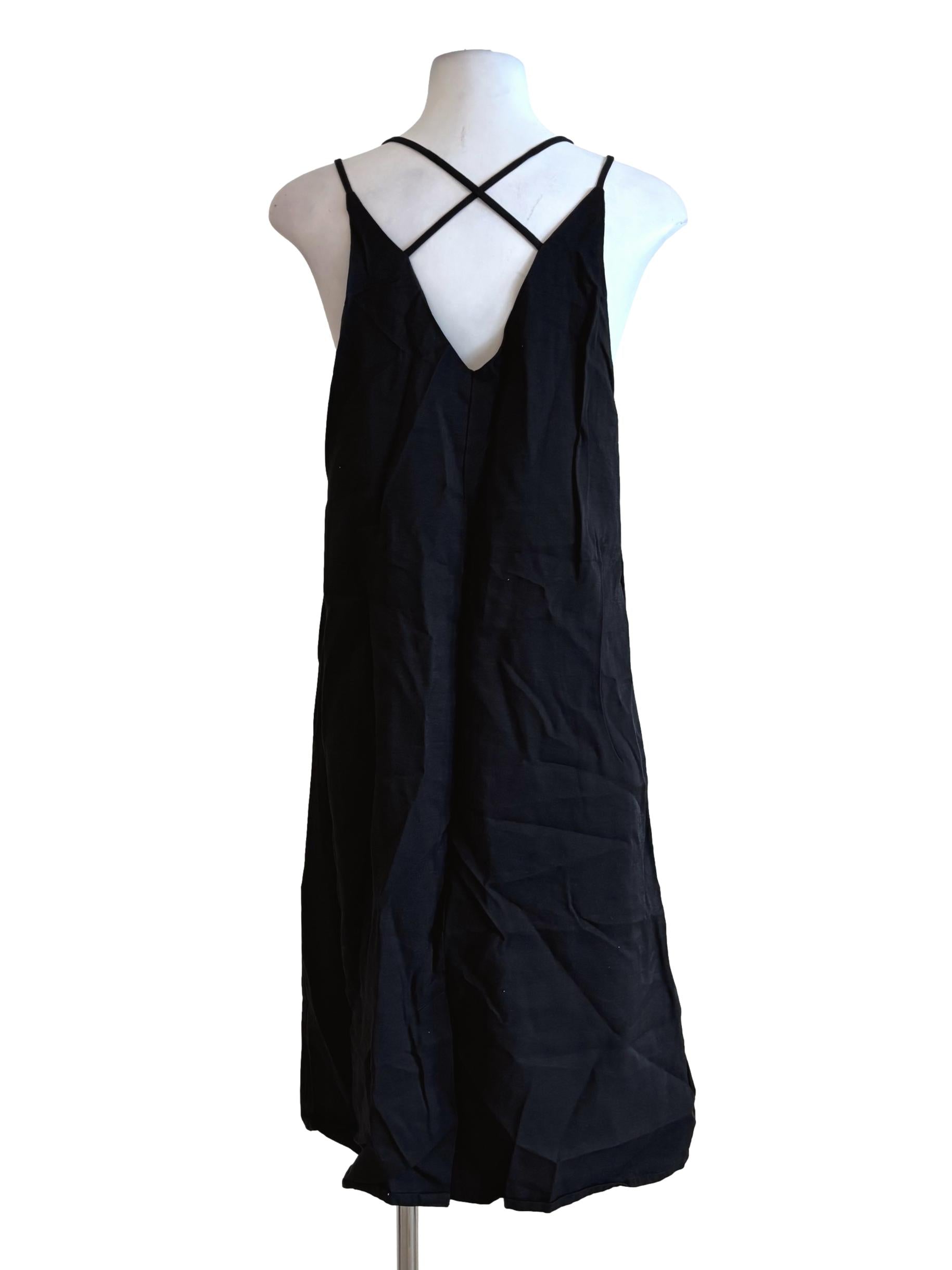 Jet Black Double Strap Slip Dress TEM
