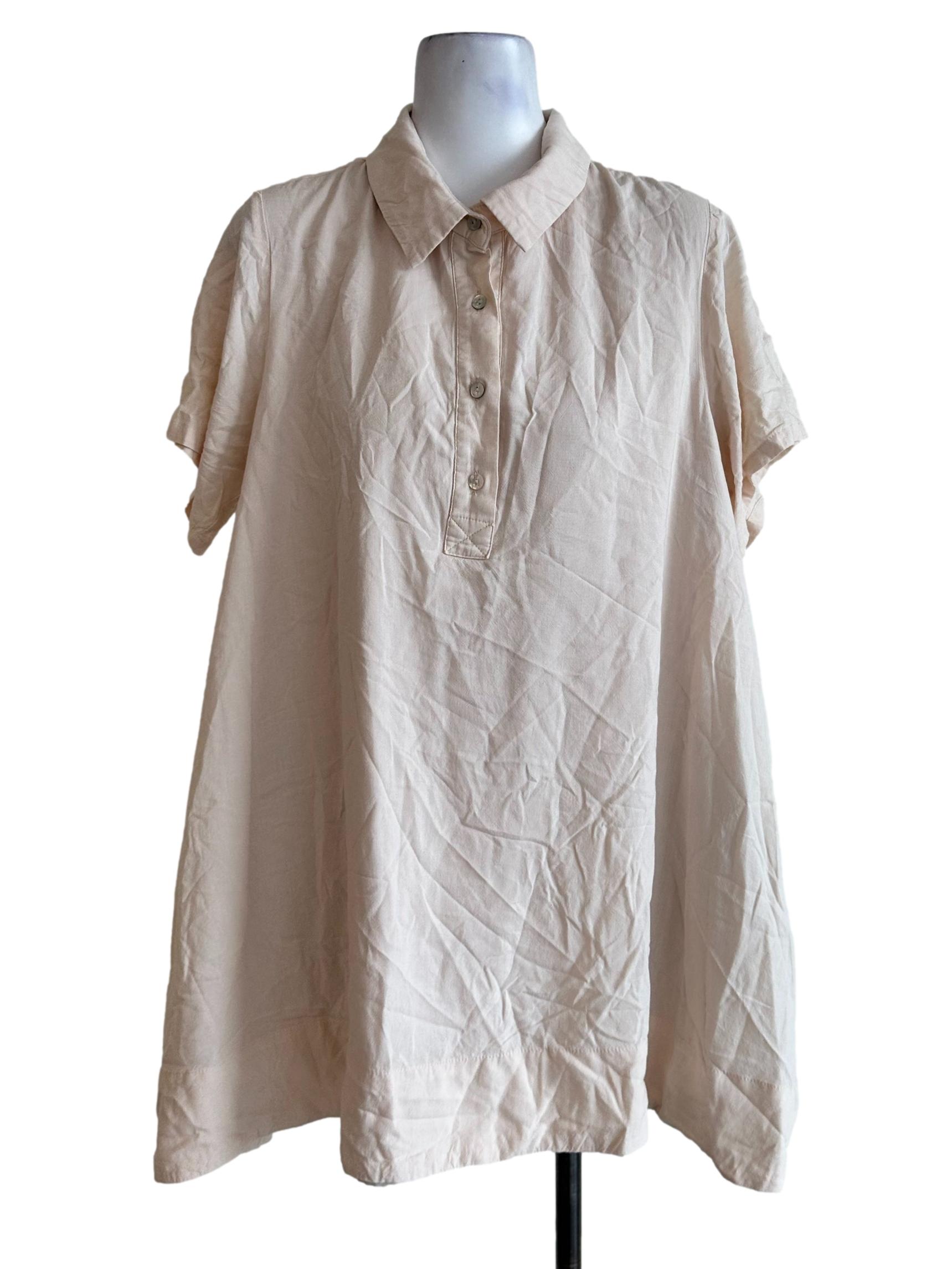 Parmesan Beige Mini Collar Shirt Dress