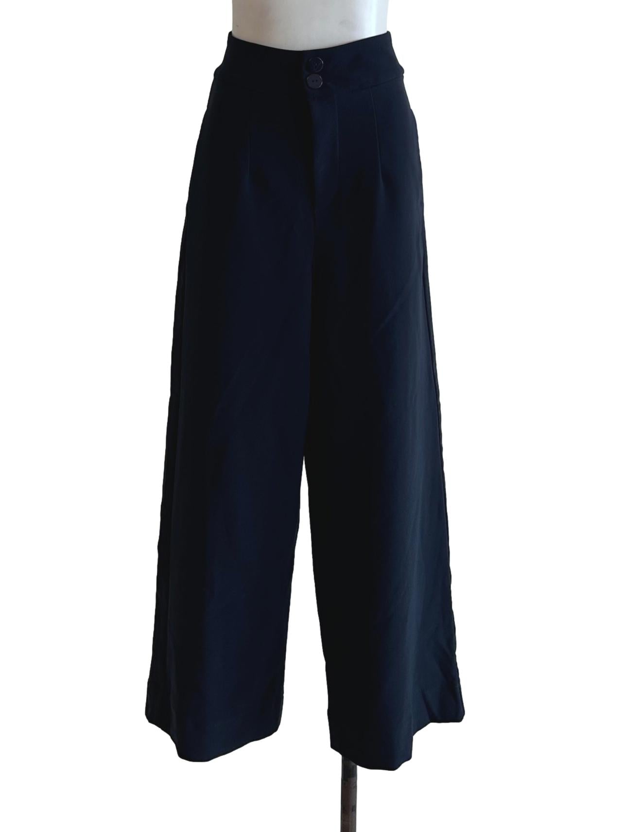 Blue Navy Wide-Leg Pants