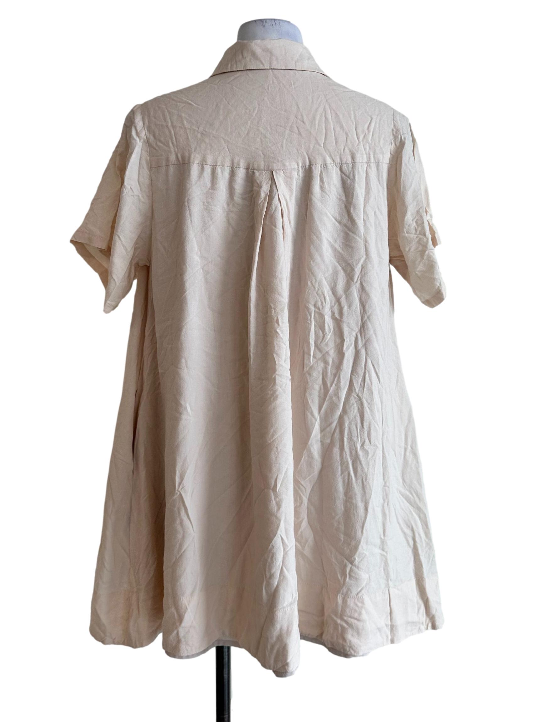 Parmesan Beige Mini Collar Shirt Dress