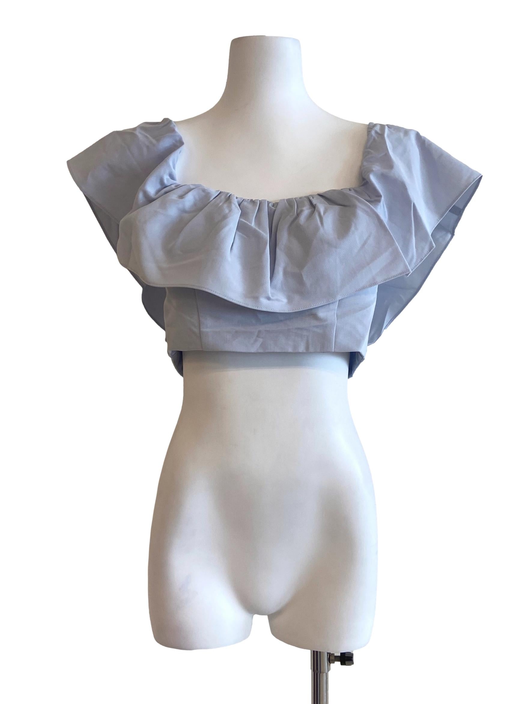 Sky Blue Herringbone Crop Top