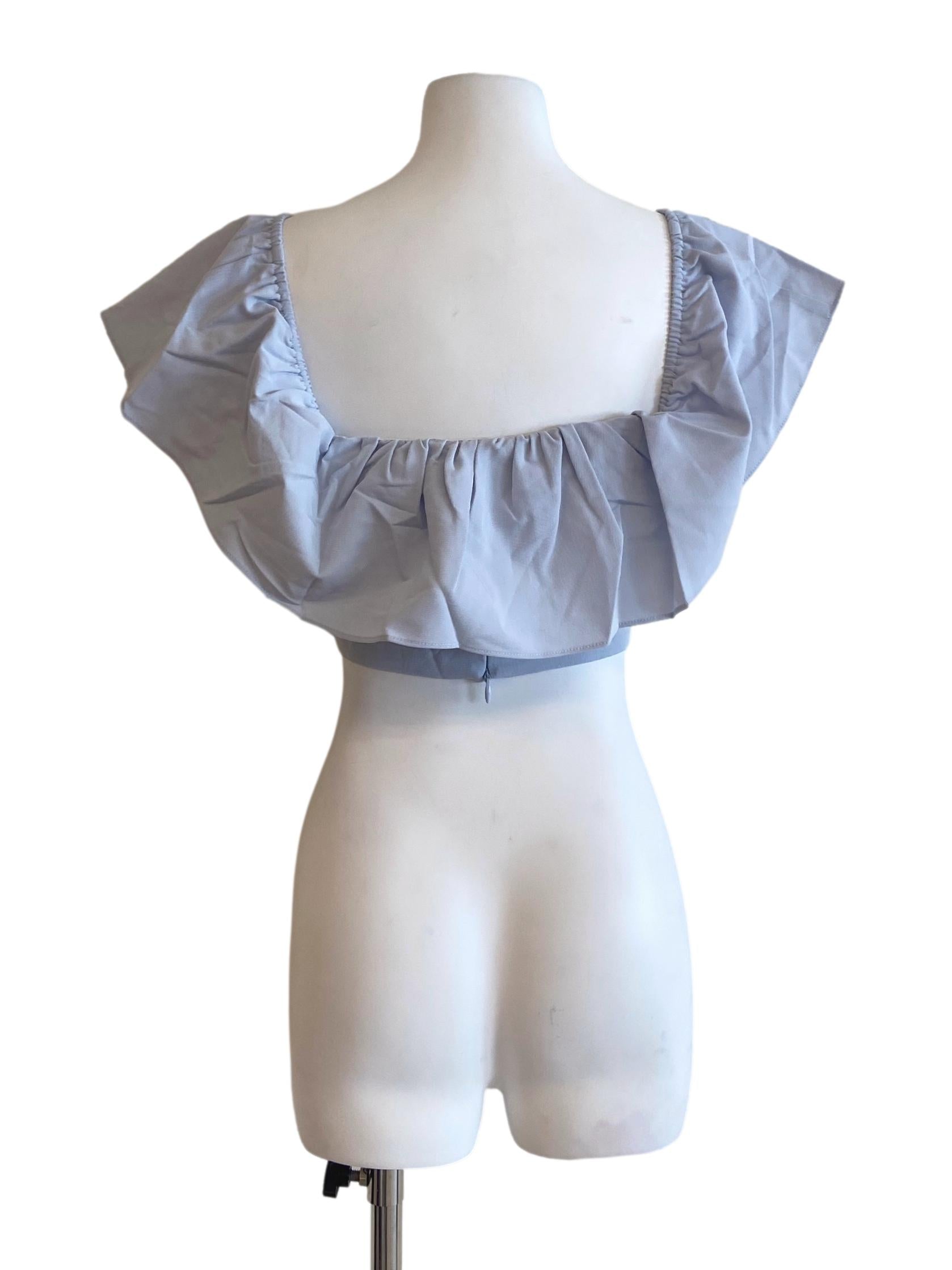 Sky Blue Herringbone Crop Top