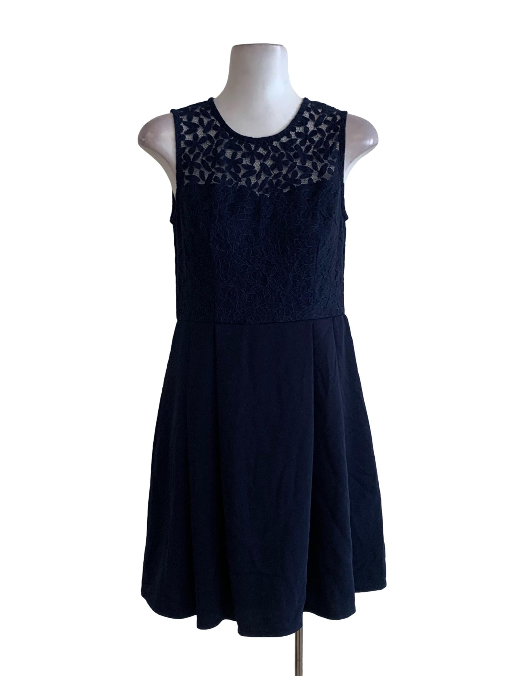 Navy Blue Lace Empire Dress