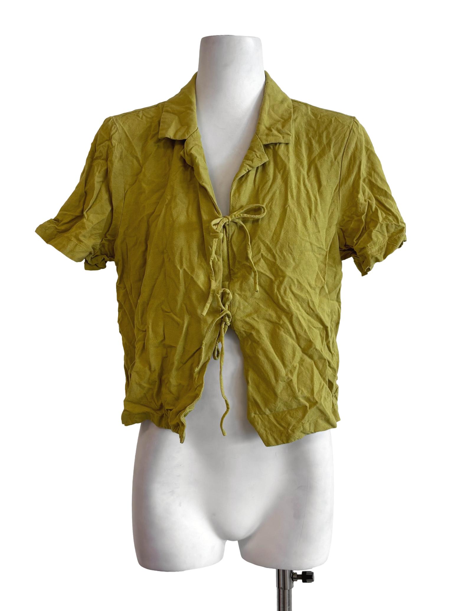 Yellowish Green Short Sleeve Ribbon Top LB