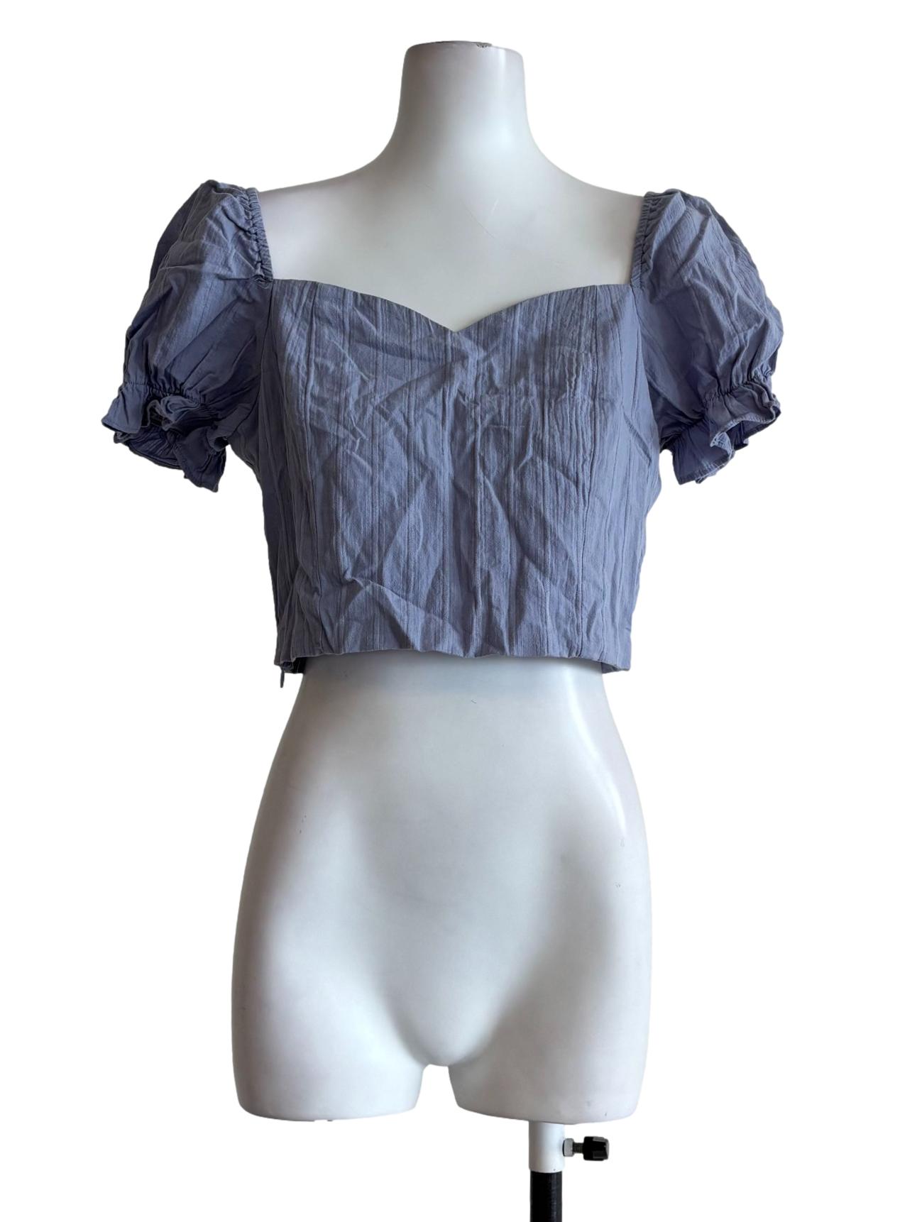 Blue Crop Baby Doll Top