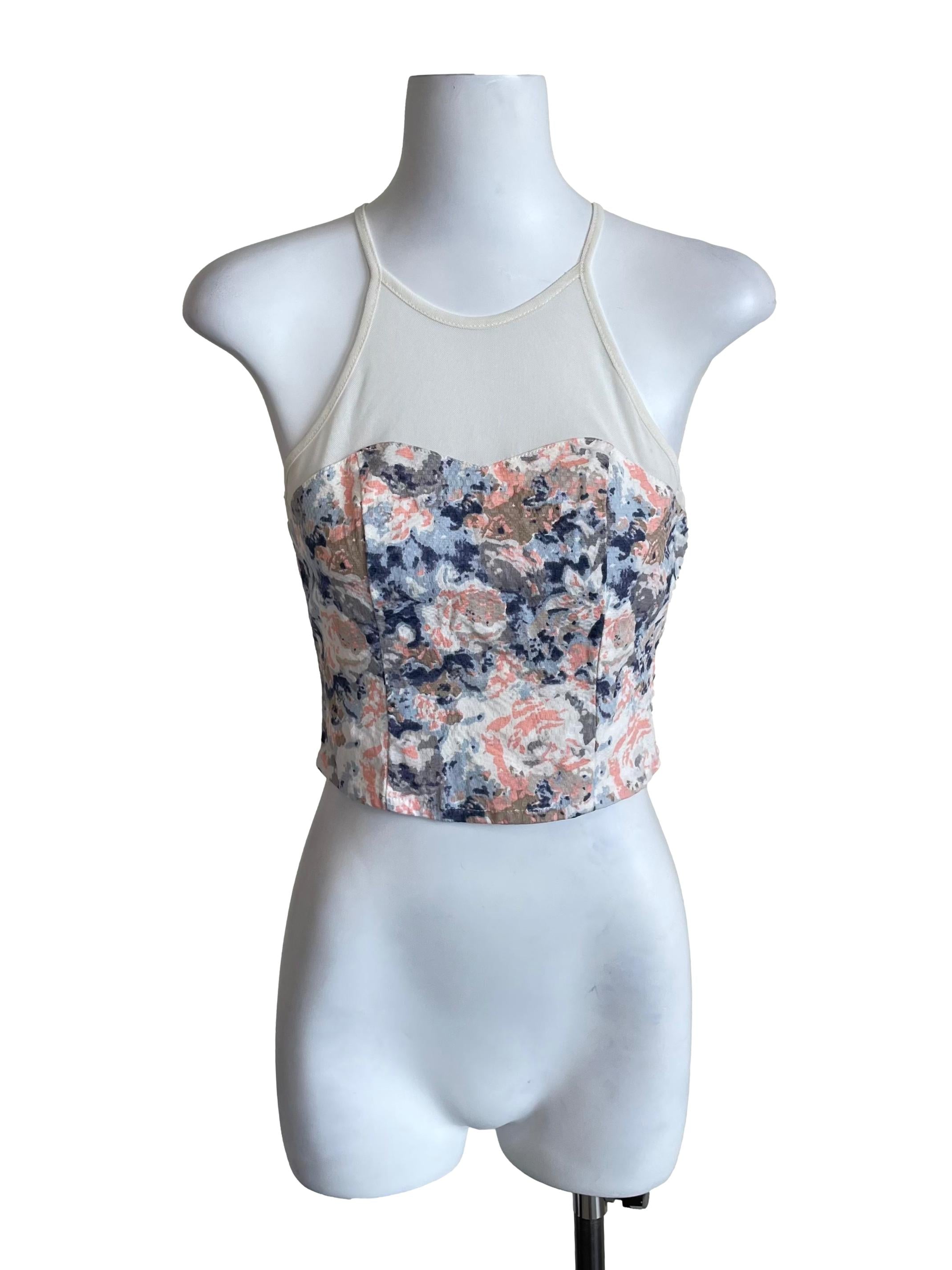 White Floral Mesh Mini Top