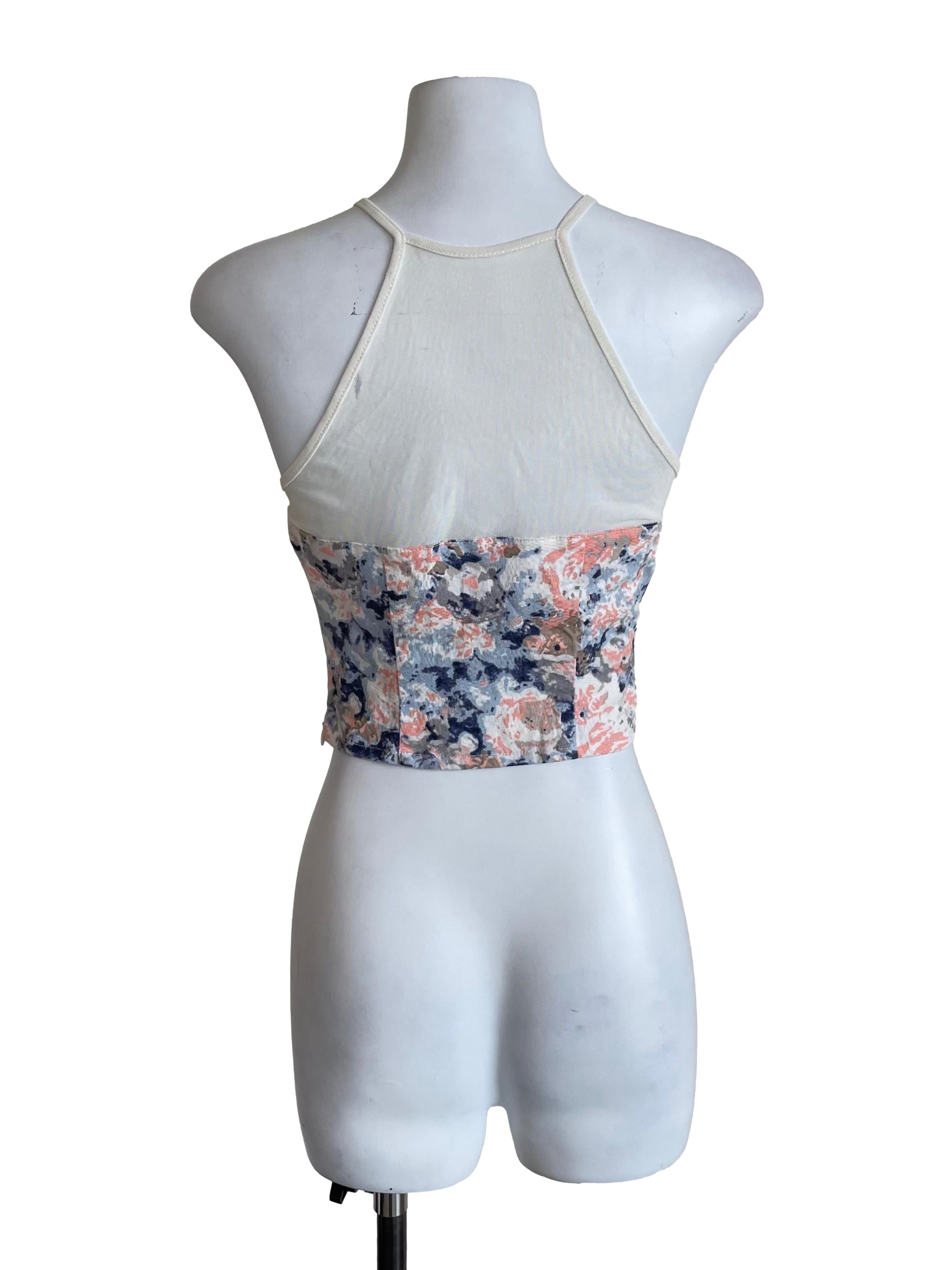 White Floral Mesh Mini Top