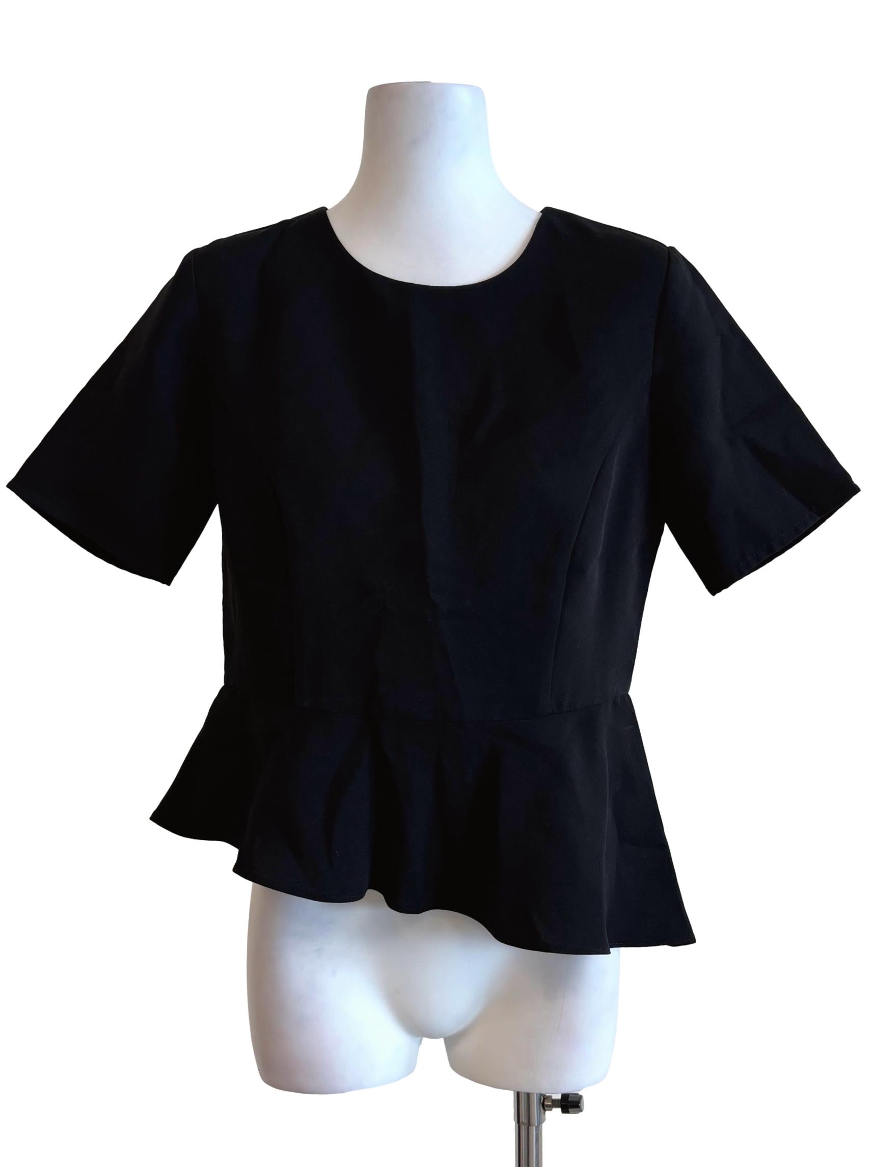 Ink Black Short Sleeve Peplum Top LB