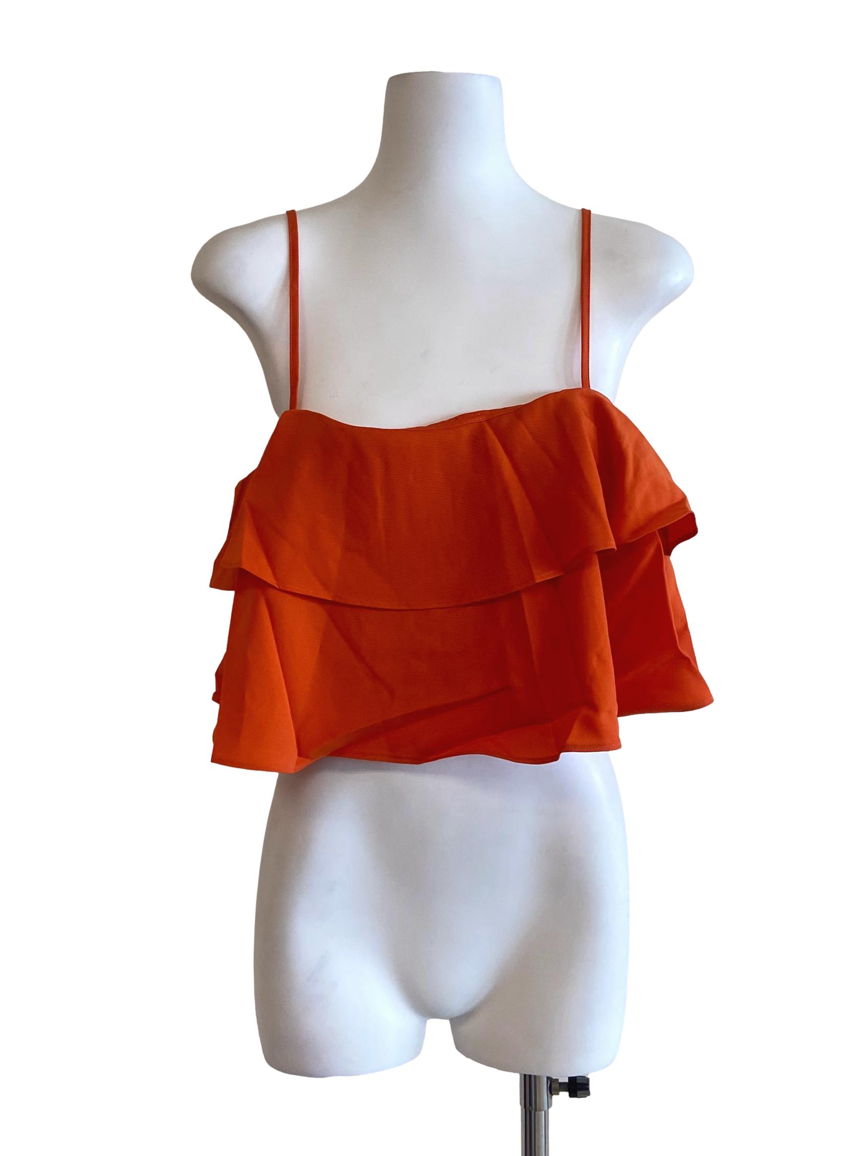 Gold Orange Sleeveless Ruffles Crop Top