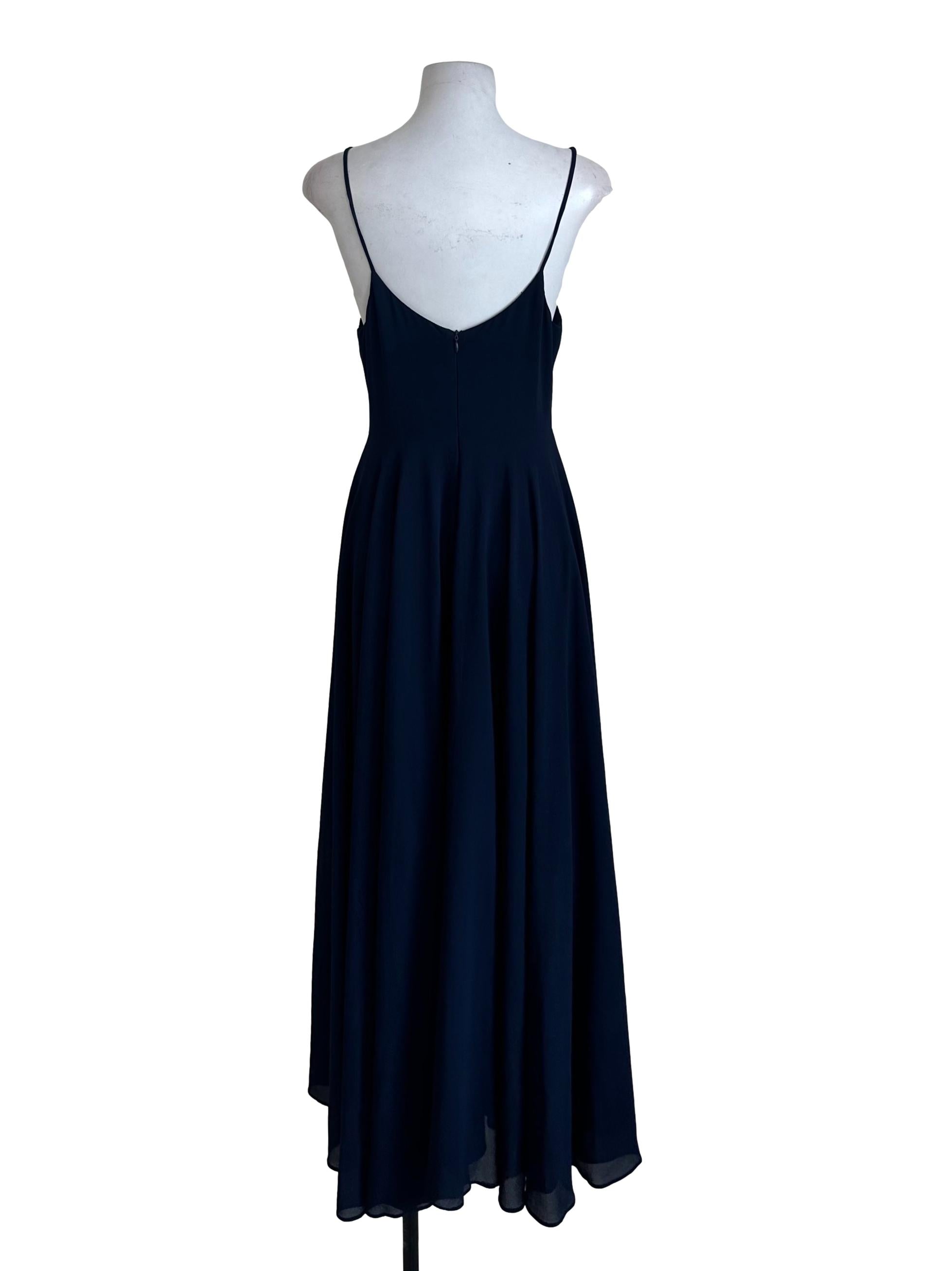 Navy Blue V Neck Chiffon Dress
