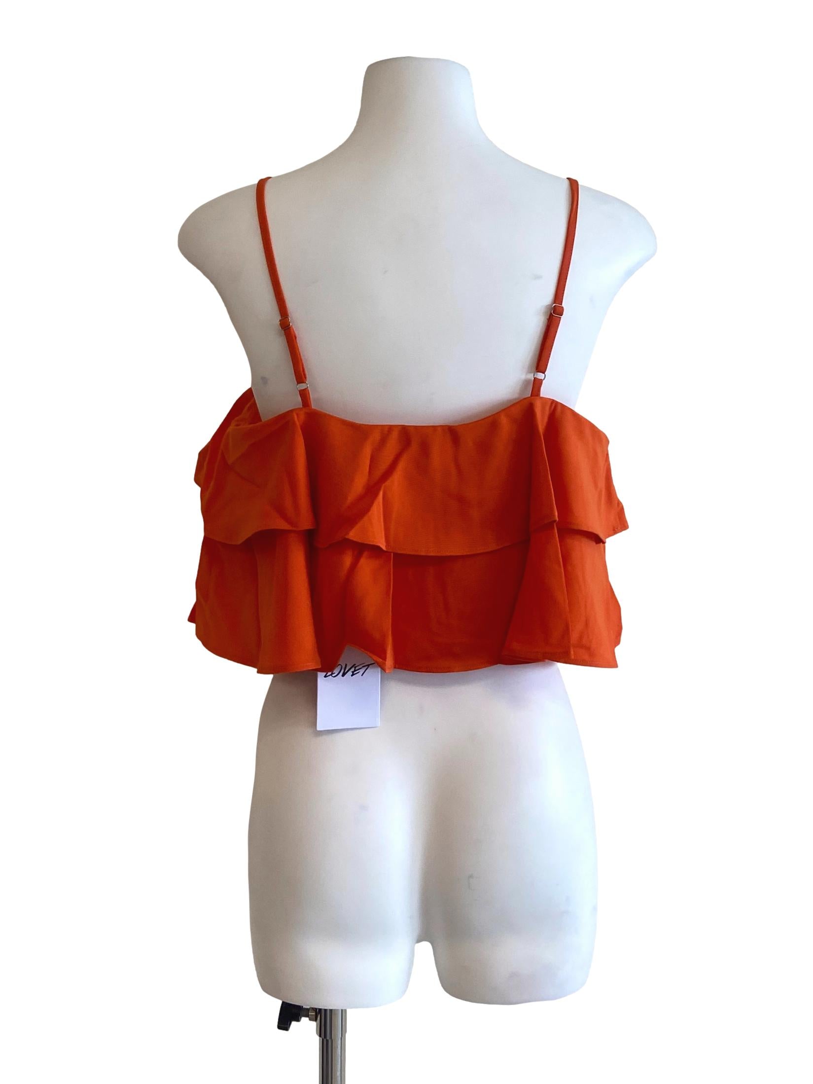 Gold Orange Sleeveless Ruffles Crop Top