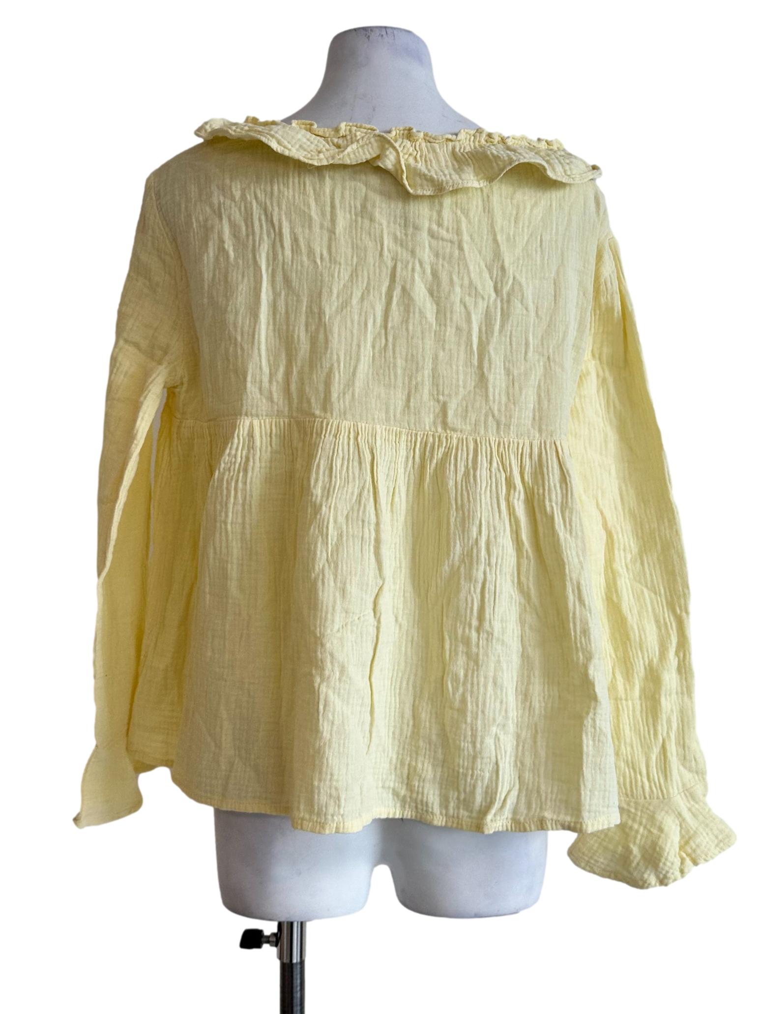 Lemon Yellow Cotton Long Sleeves Top