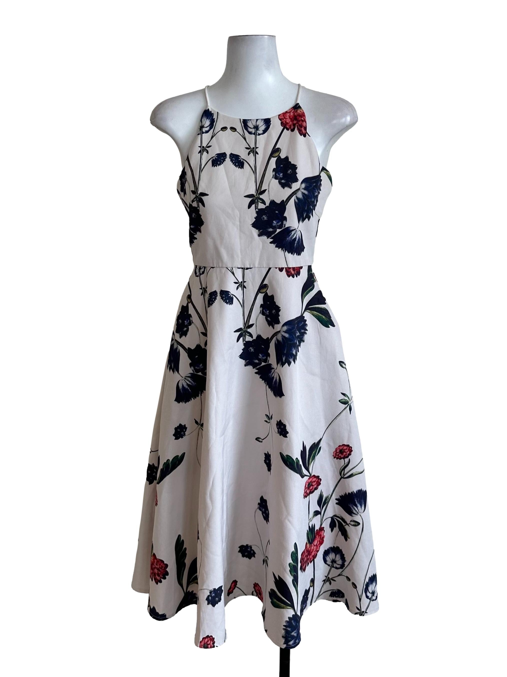 Oat White Floral Halter Dress