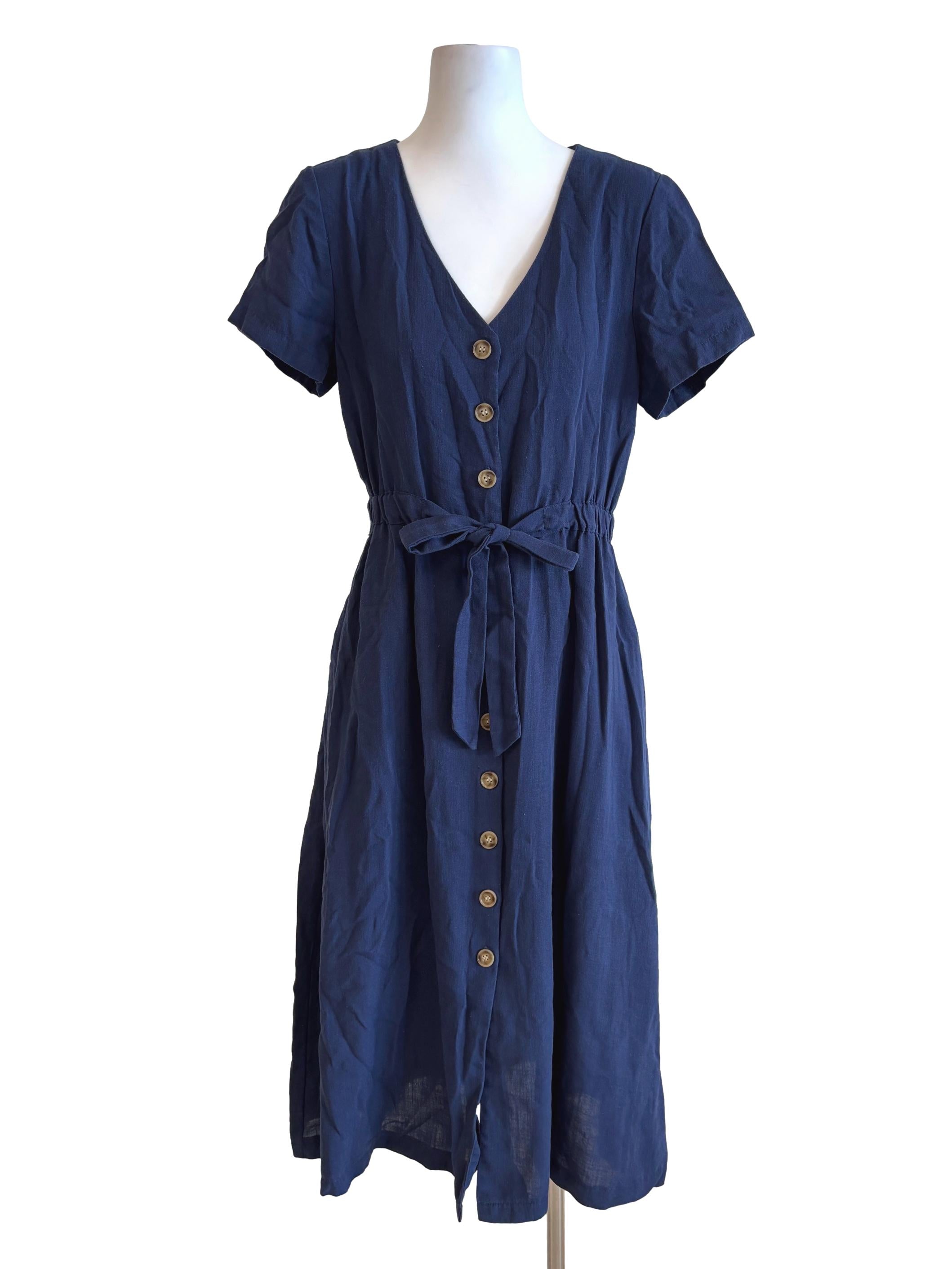 Egyptian Blue Short Sleeve Buttoned Dress TWL