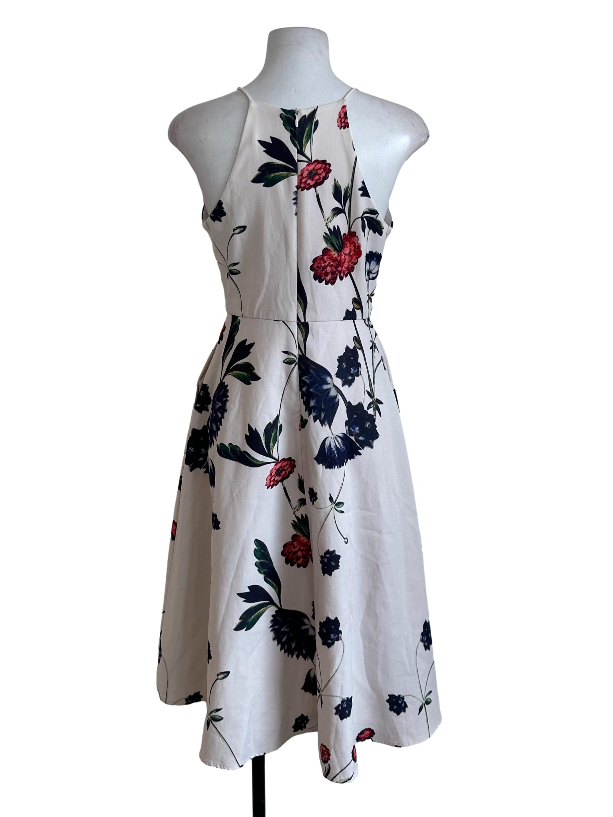 Oat White Floral Halter Dress
