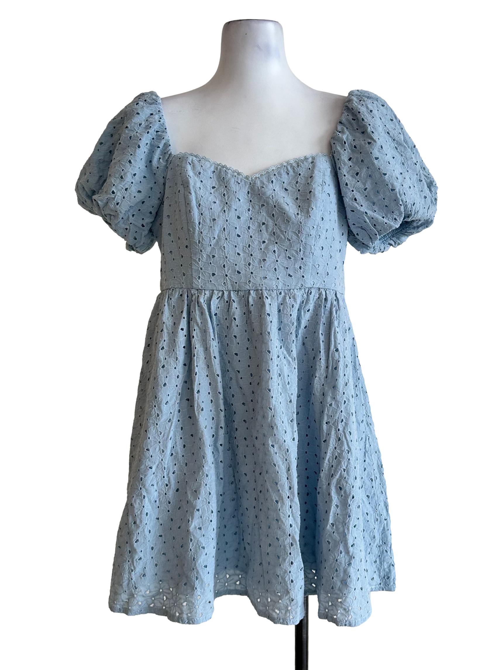 Sky Blue Embroidery Mini Dress