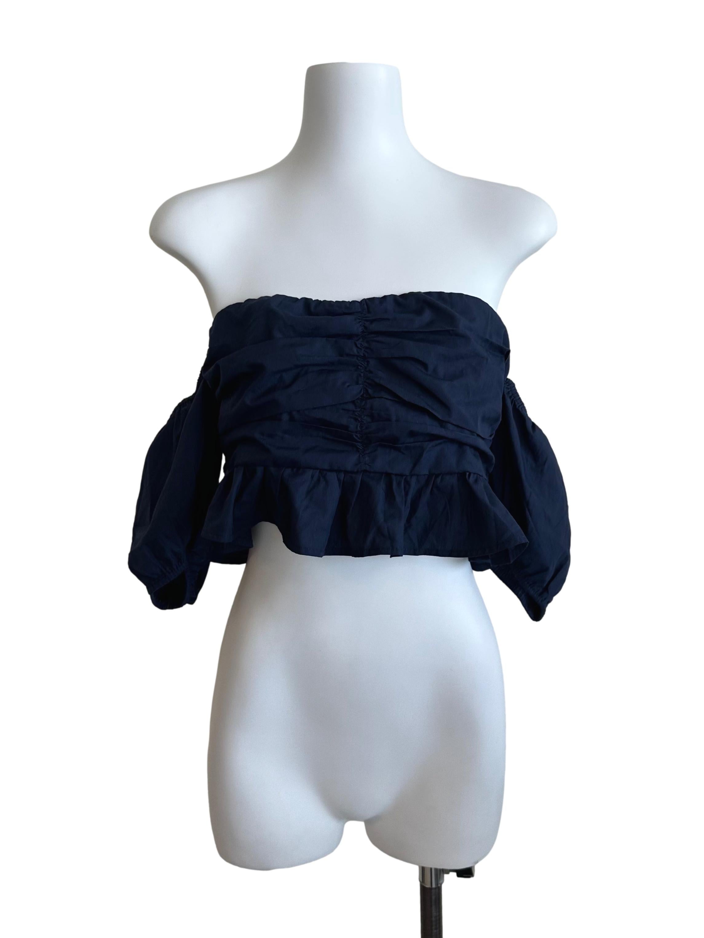 Navy Blue Off Shoulder Crop Top