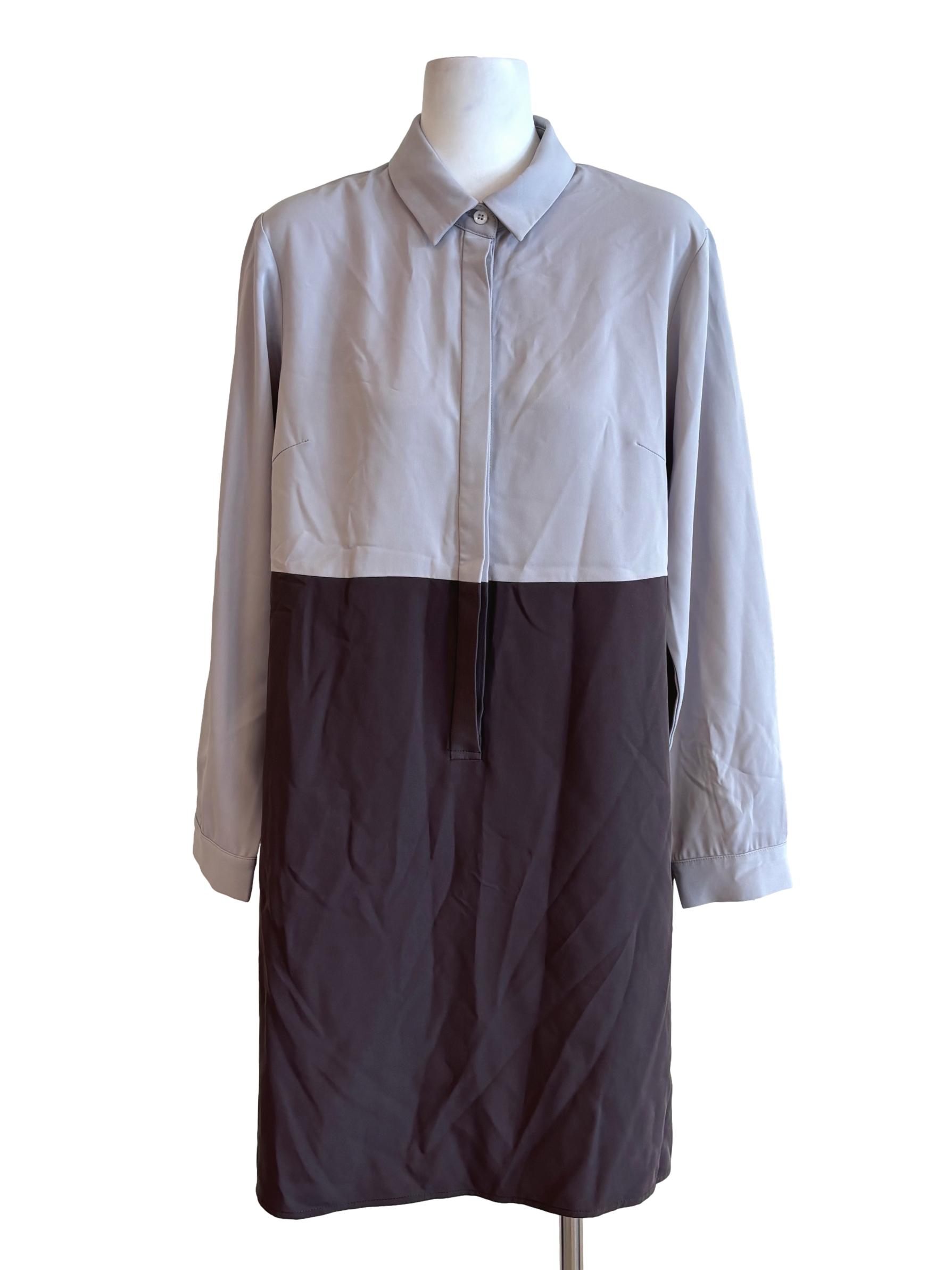 Chrome Grey Long Sleeve Two Tone Shirt Dress LB
