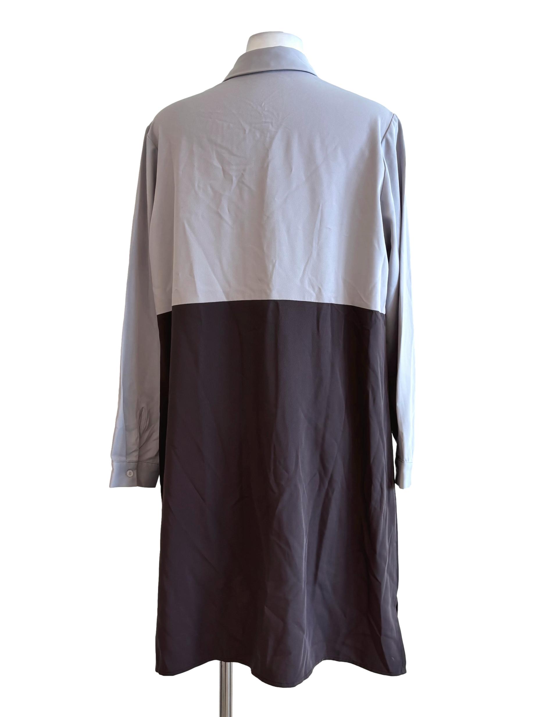 Chrome Grey Long Sleeve Two Tone Shirt Dress LB